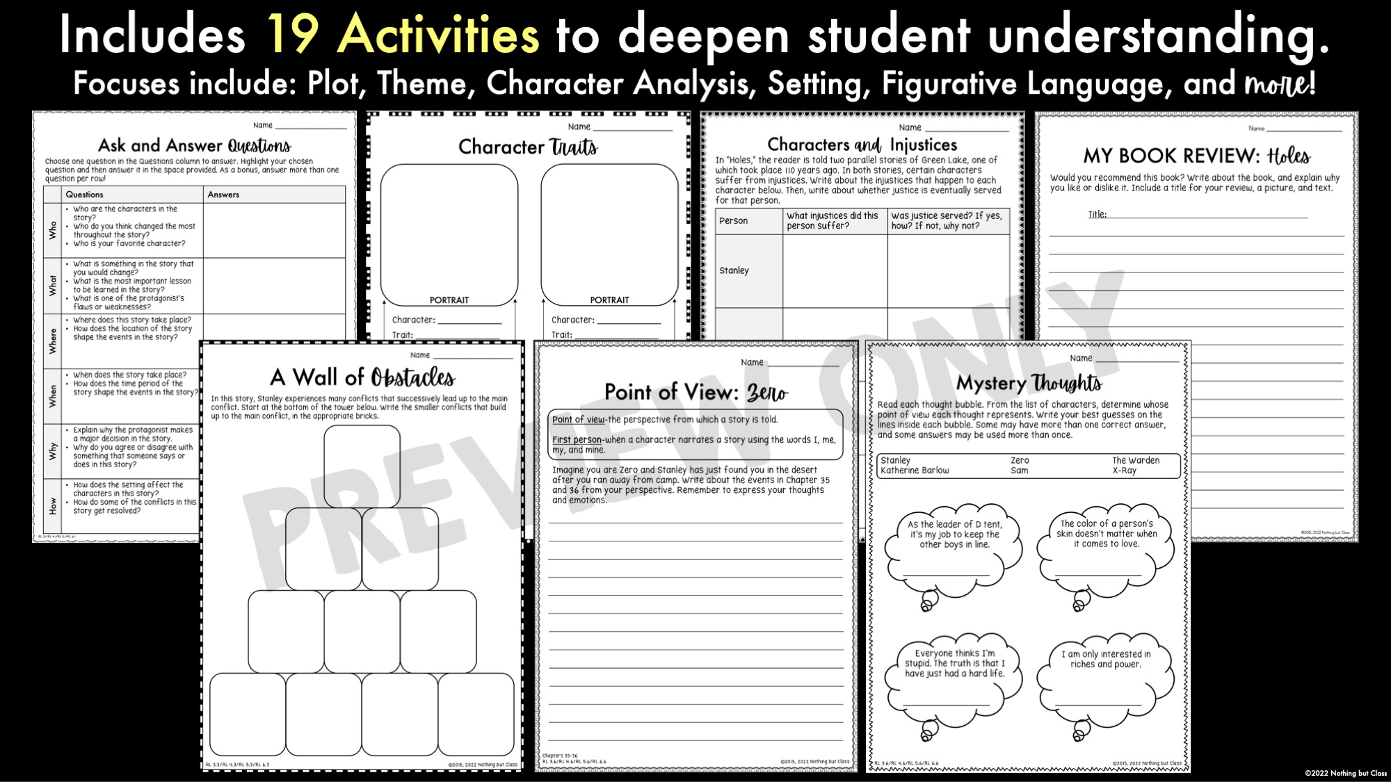 Holes Novel Study Unit Comprehension Questions With Activities And Tests Literature Guide Worksheets And Digital
