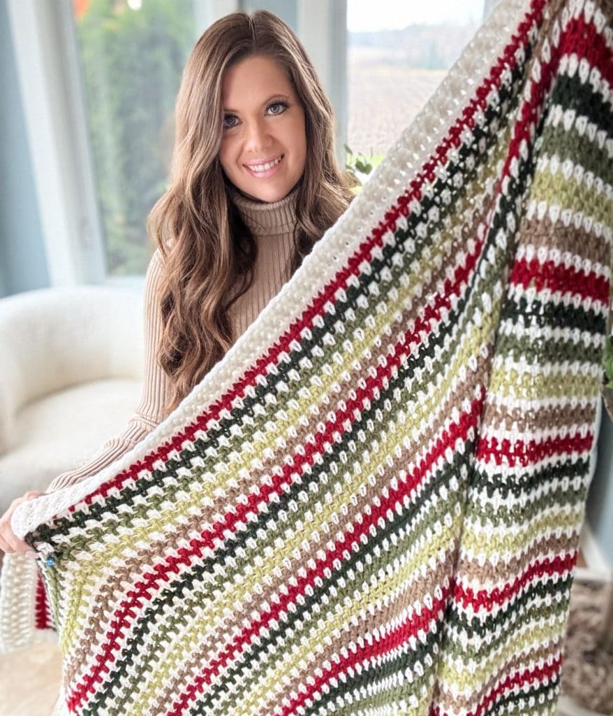 Holiday Weave Moss Stitch Blanket Free Crochet Pattern