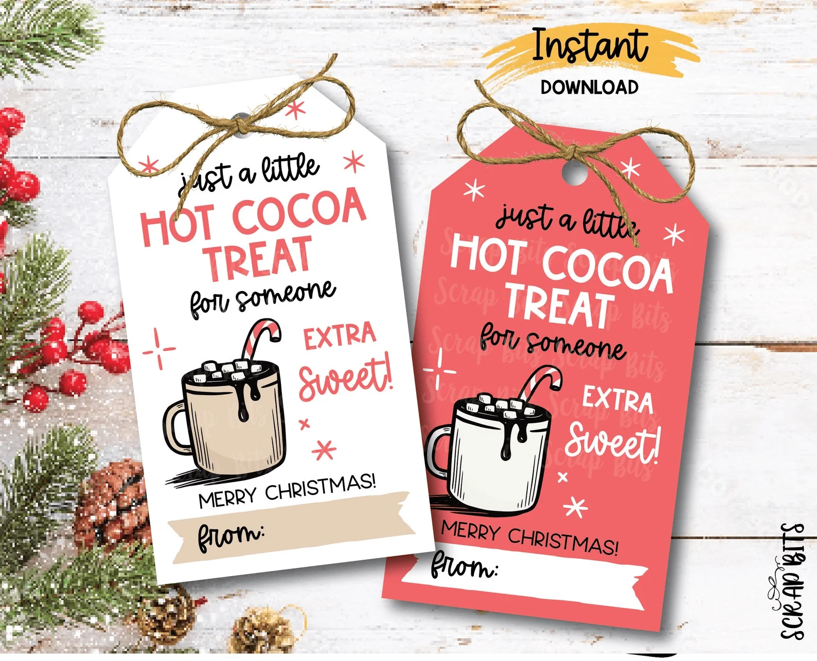 Hot Cocoa Treat For Someone Sweet Printable Christmas Gift Tags Instant Download