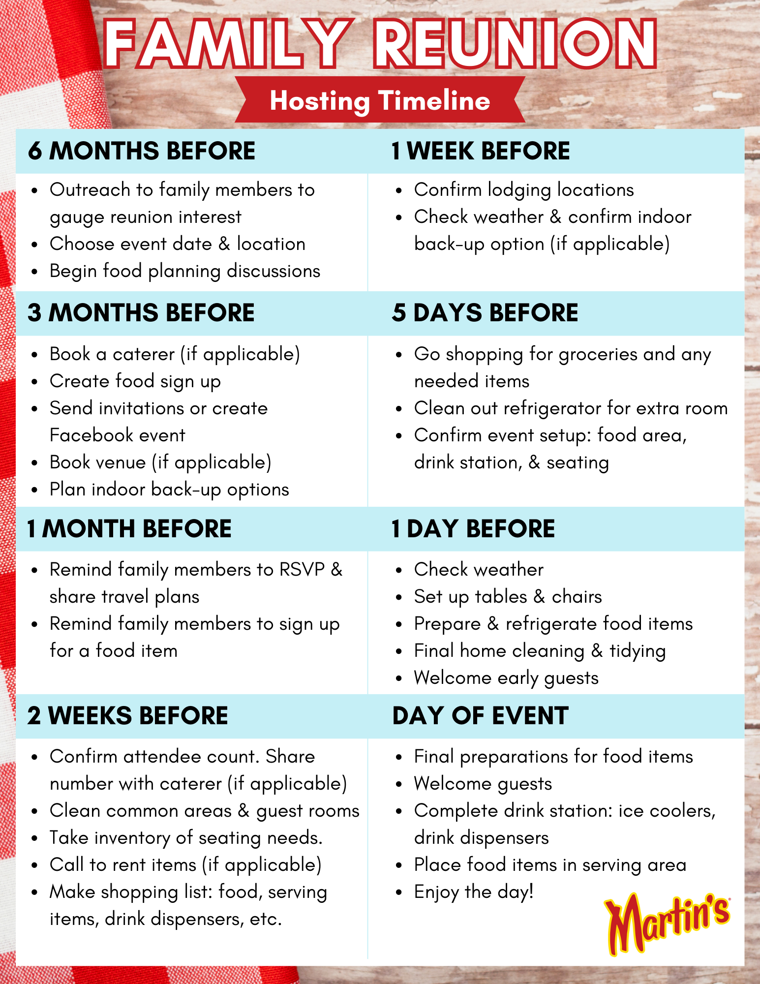free printable family reunion checklist