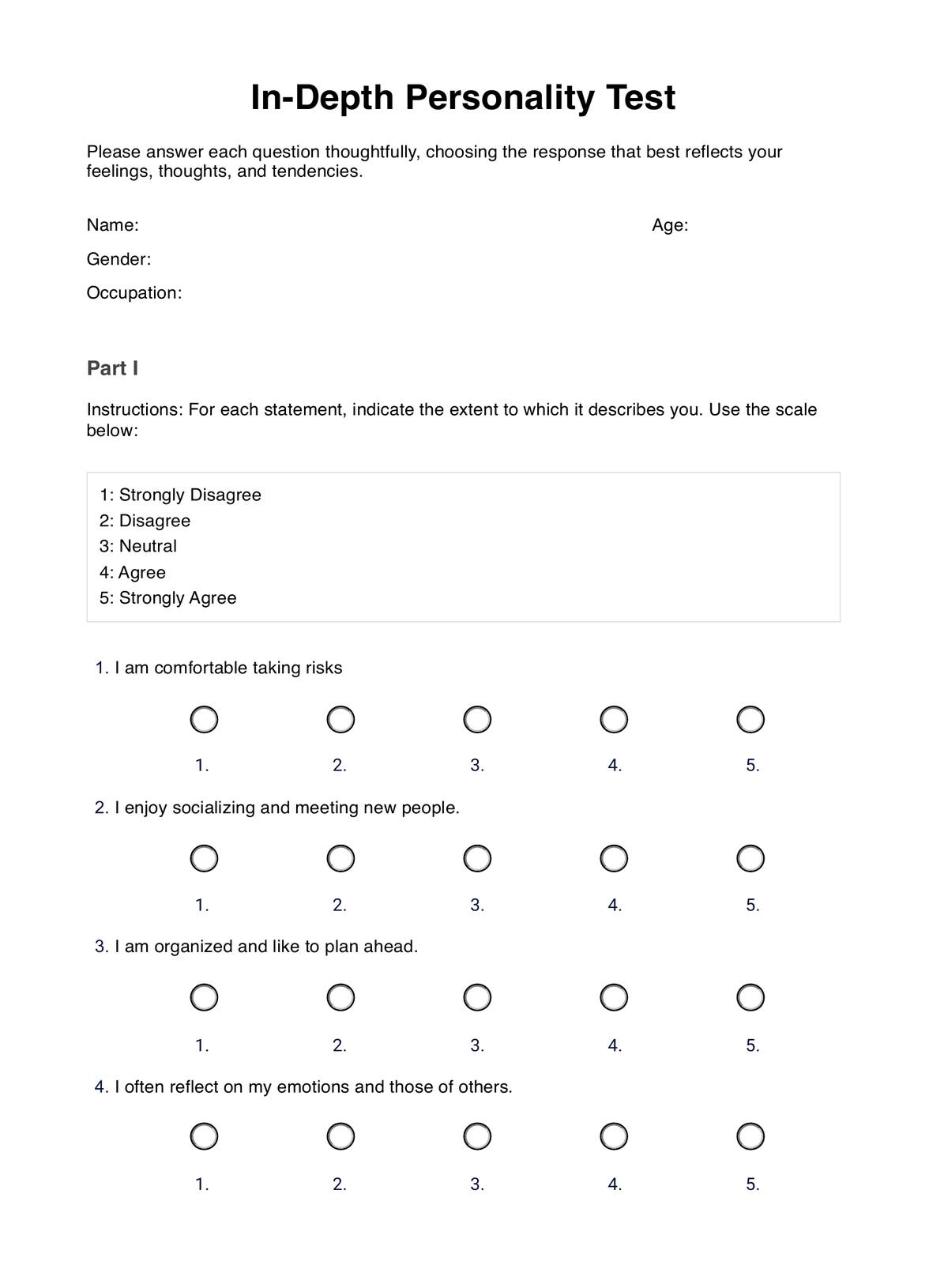 In Depth Personality Test