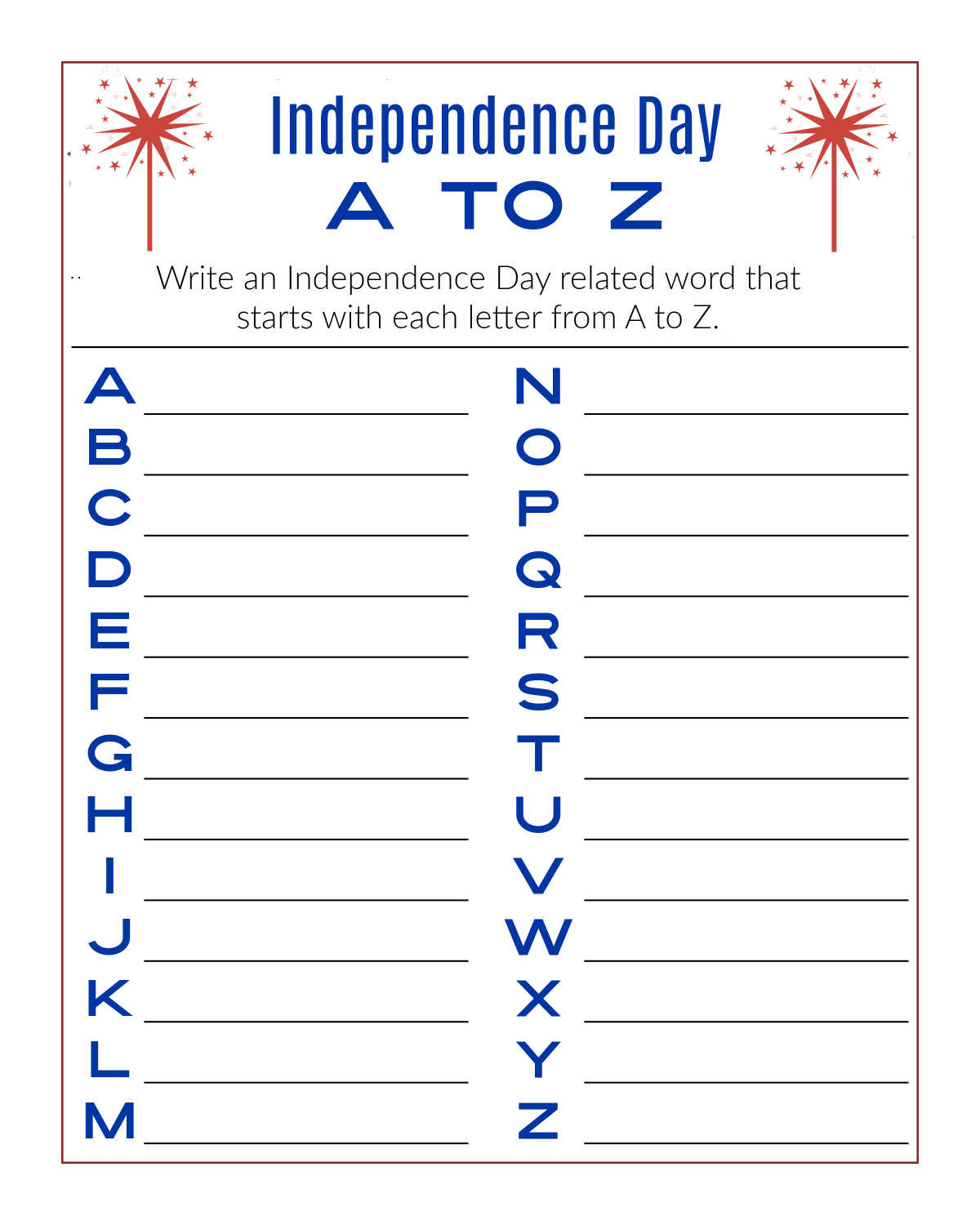 Independence Day Word Activity