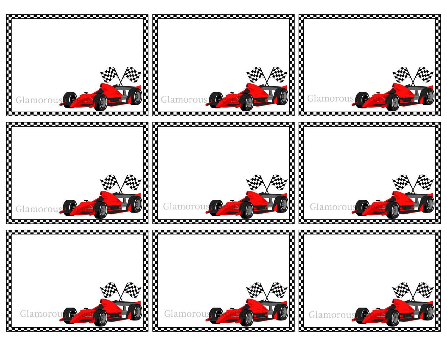 Instant Download Flat Race Car Labels