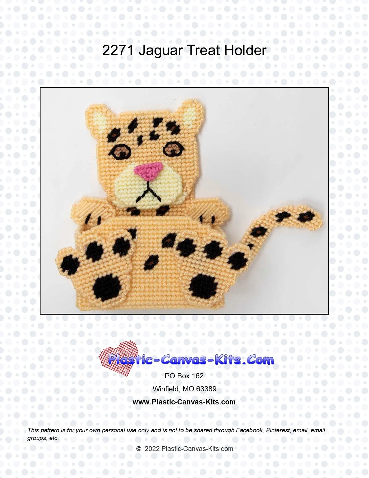 Jaguar Treat Holder Plastic Canvas
