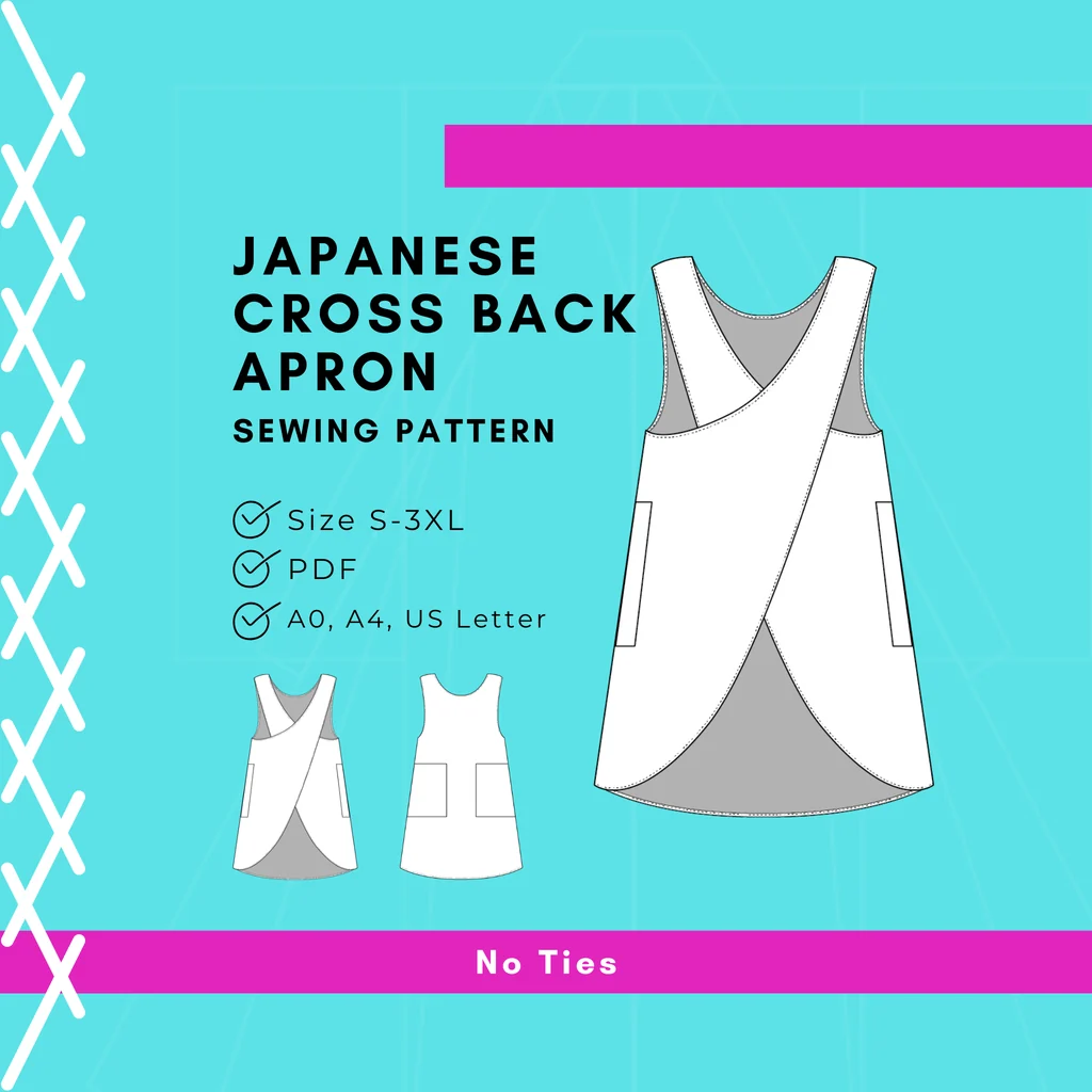 Japanese Crossback Apron Pdf Sewing Pattern No Ties Design Sizes S 3xl
