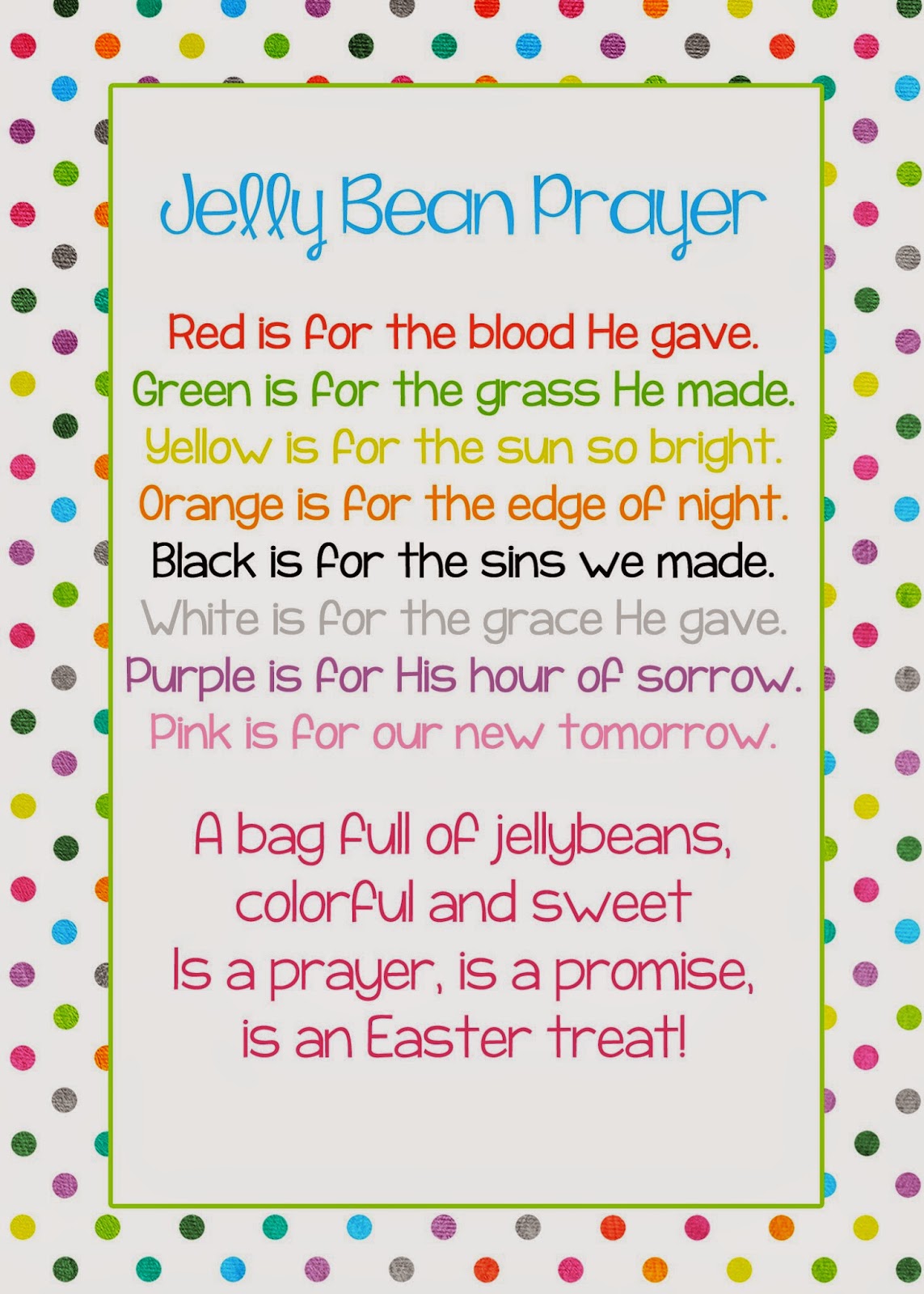 easter jelly bean prayer free printable