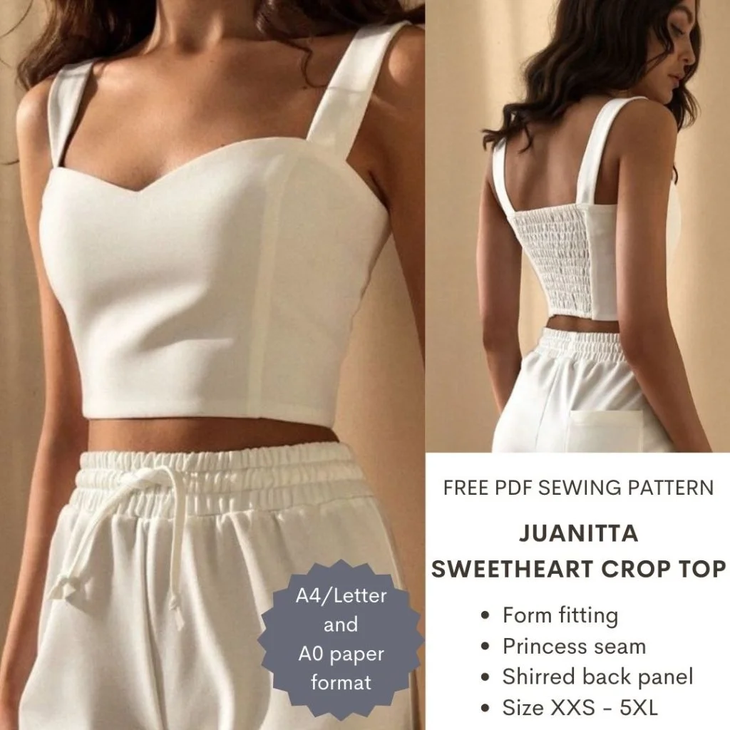 Juanitta Sweetheart Crop Top Pdf Sewing Pattern