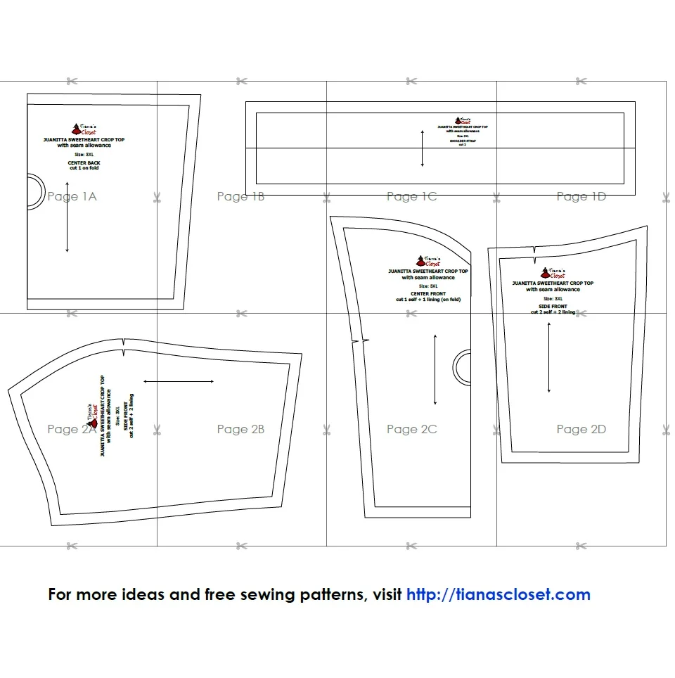 Juanitta Sweetheart Crop Top Pdf Sewing Pattern