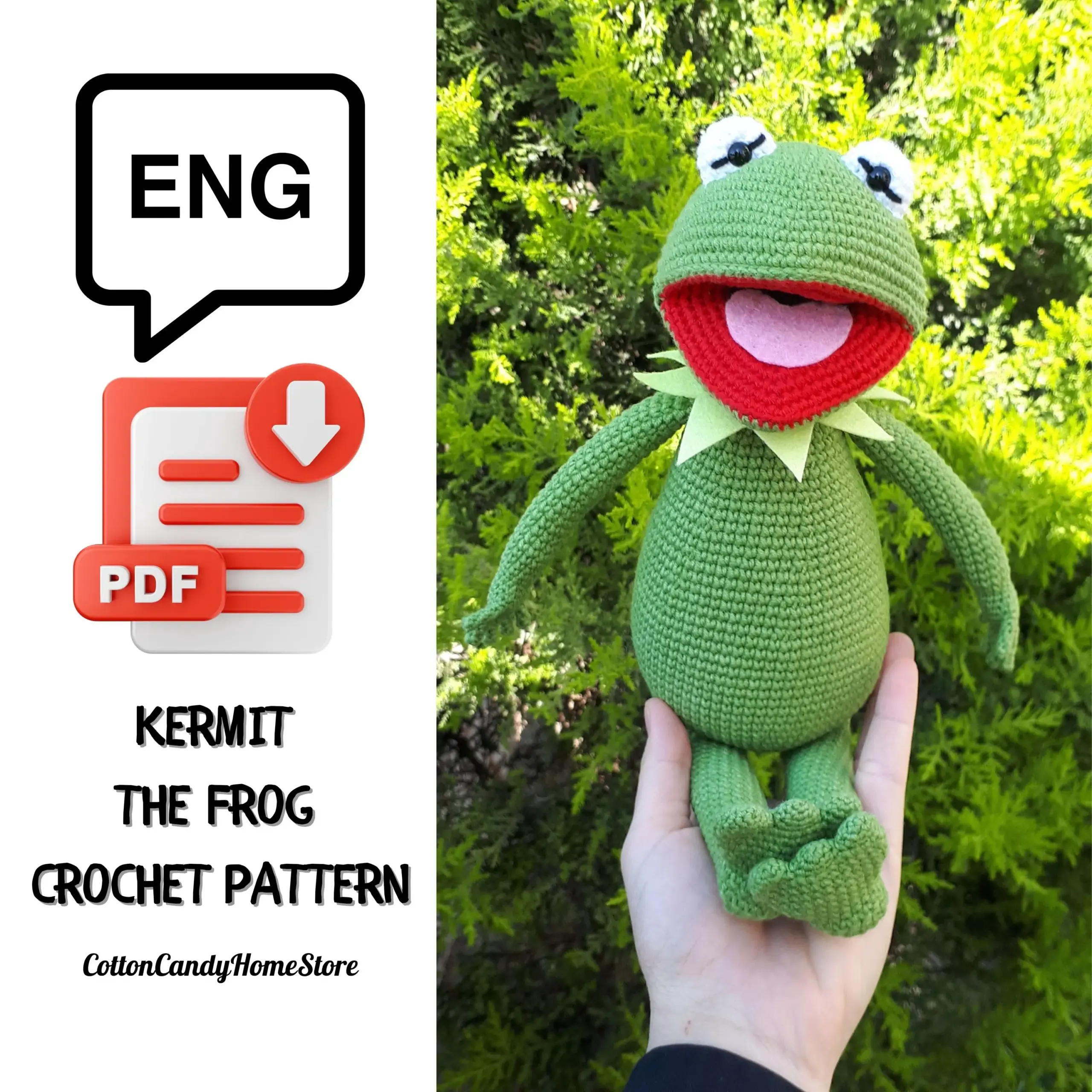 printable kermit the frog puppet pattern