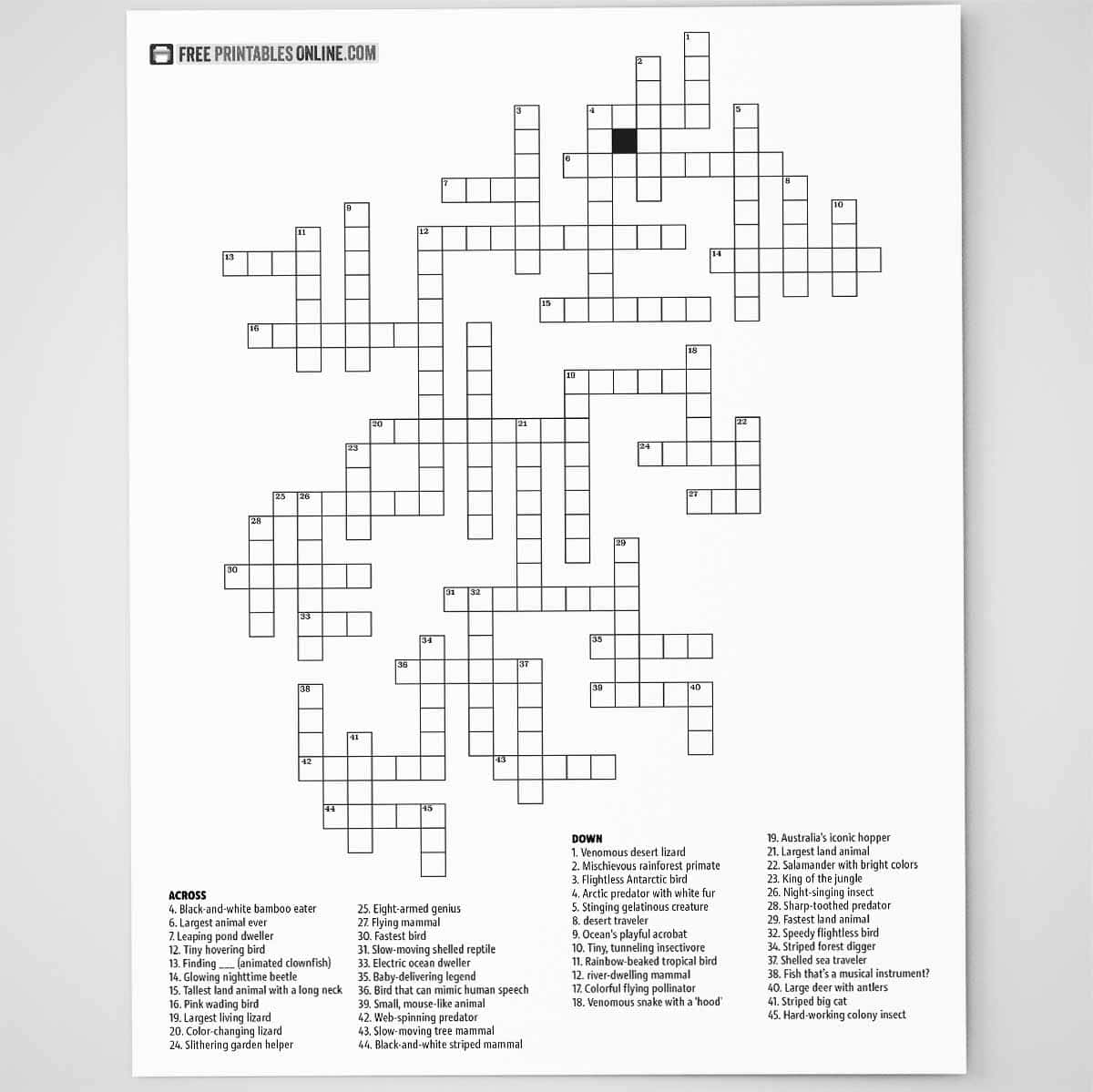 Kid Friendly Free Printable Crossword Puzzle