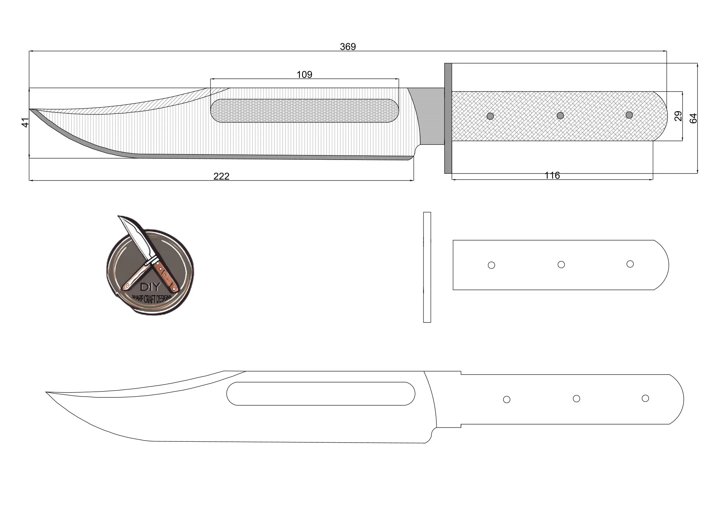 Large Bowie Knife Design Blueprint High