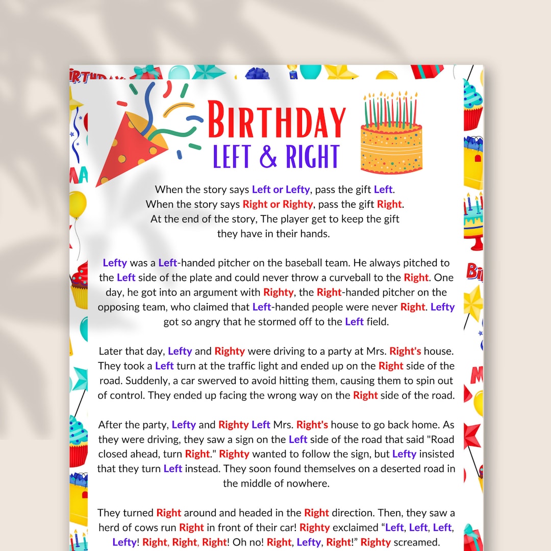 Left Right Game Left Right Birthday Game