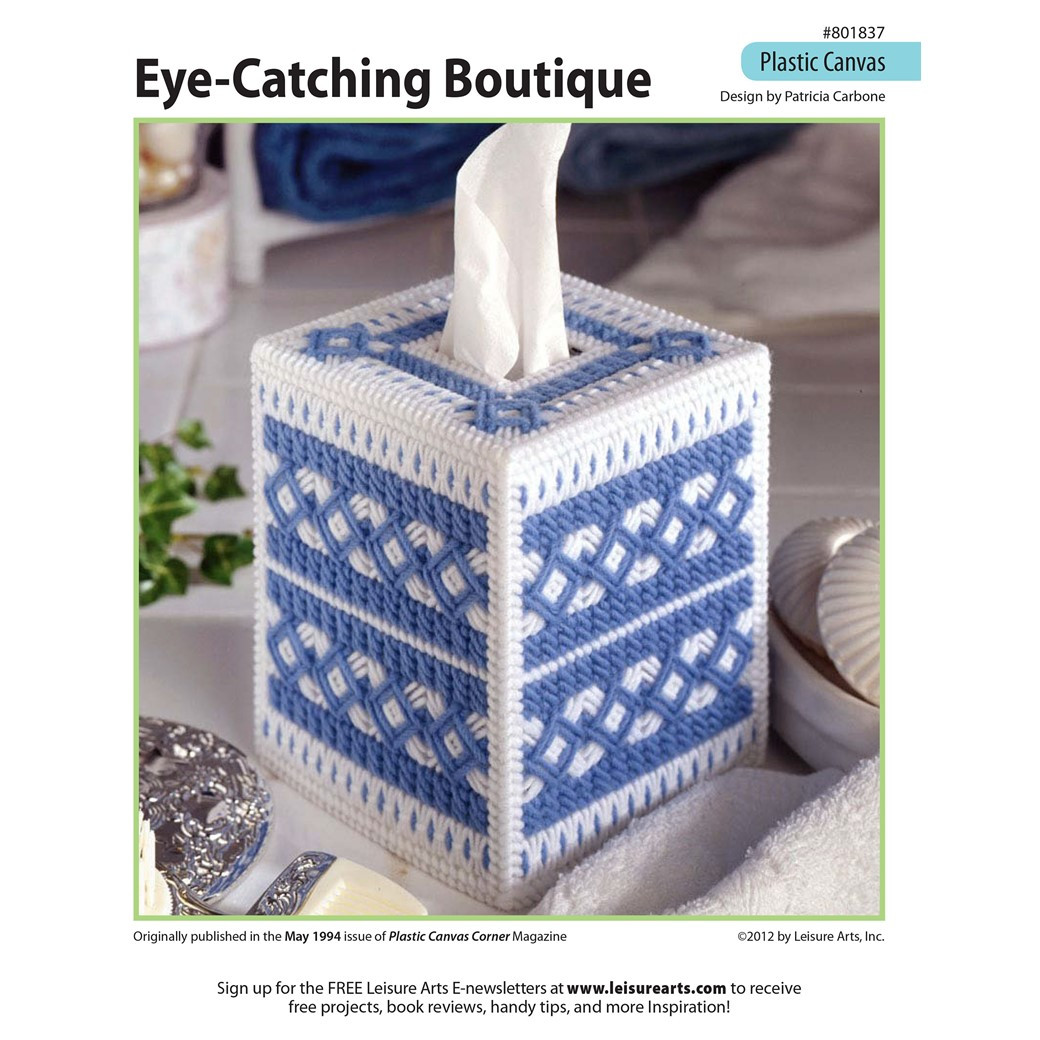 Leisure Arts Eyecatching Boutique Tissue Box Cover Plastic Canvas Epattern