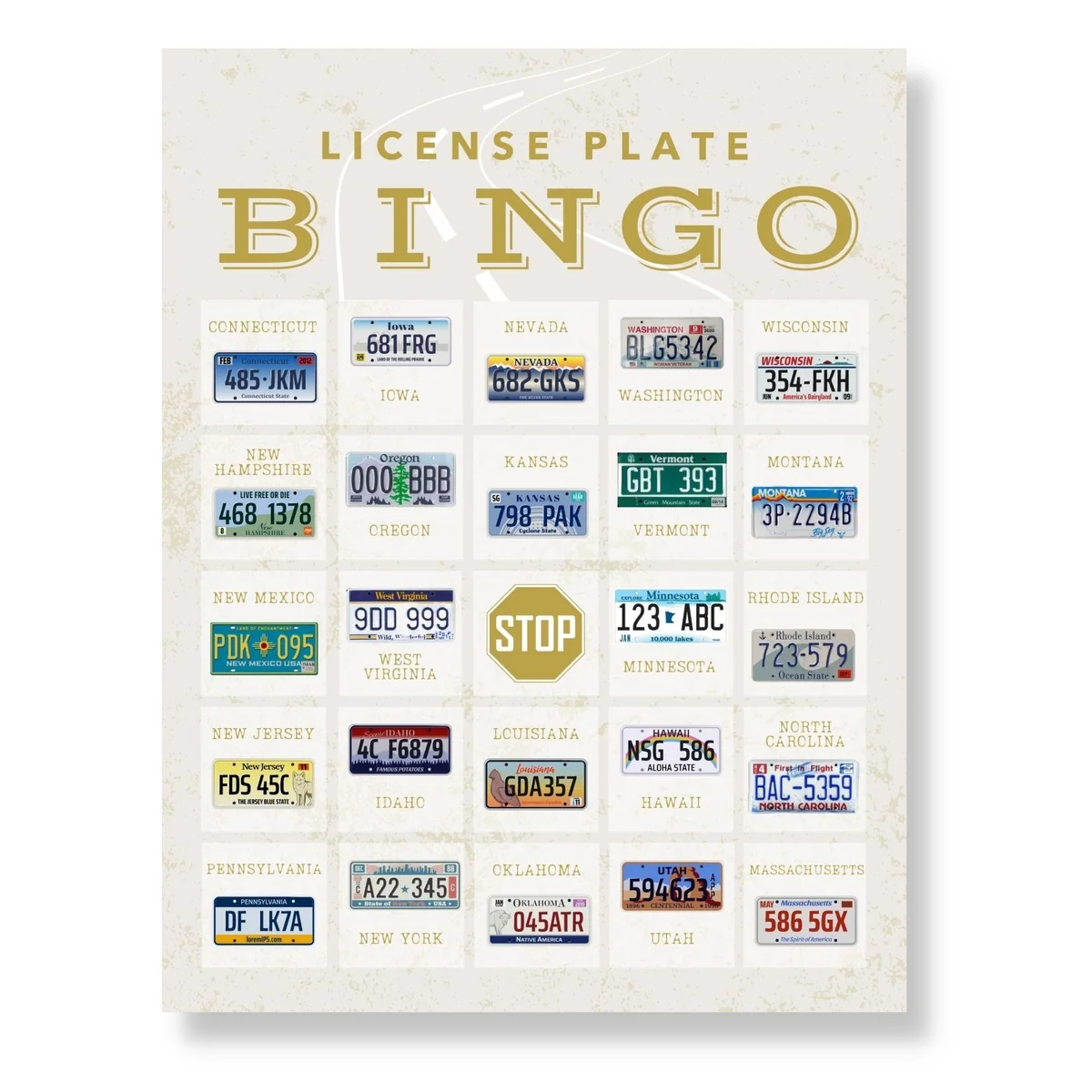 License Plate Bingo Cards Printable