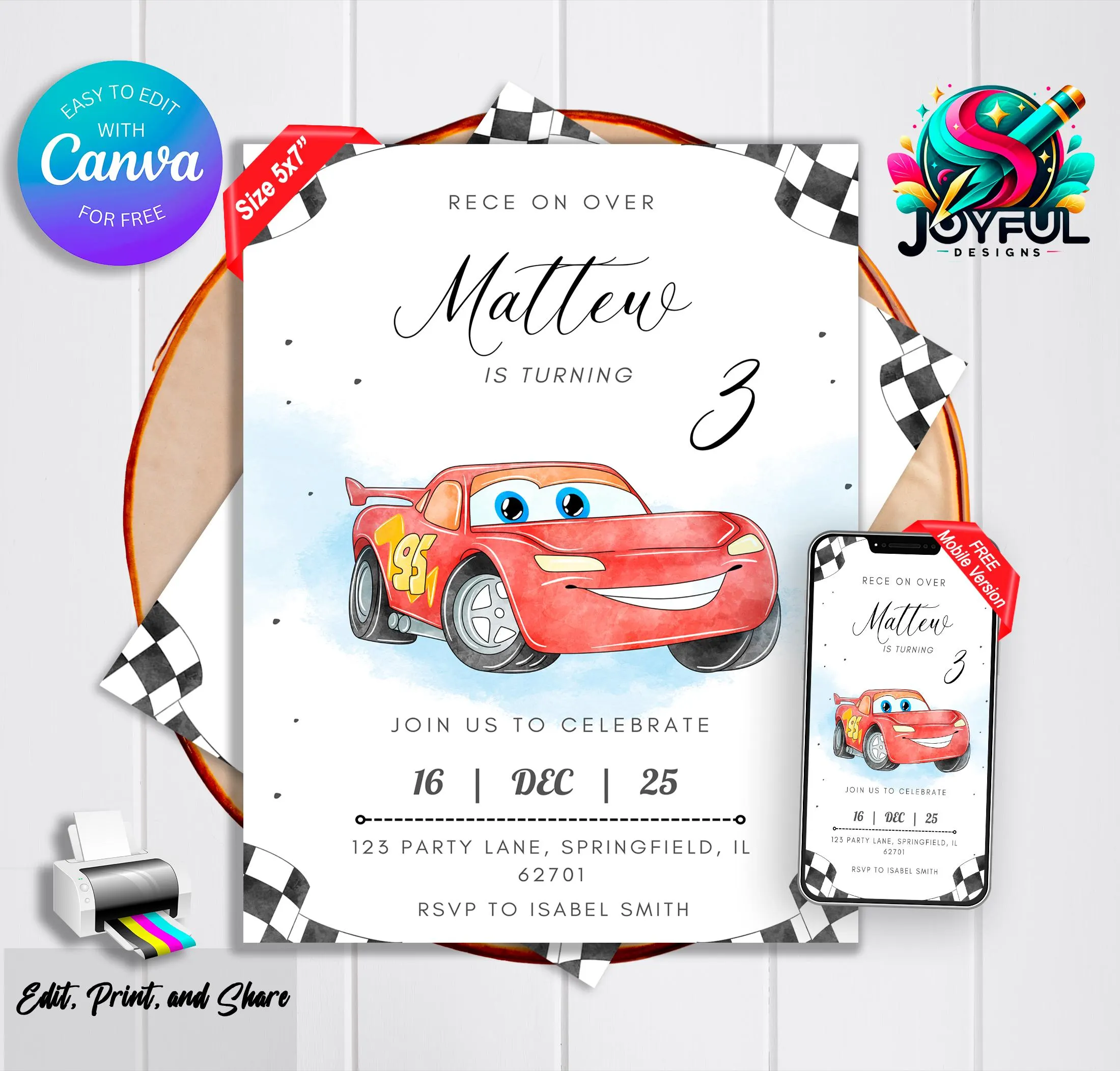 Lightning Mcqueen Birthday Invitation