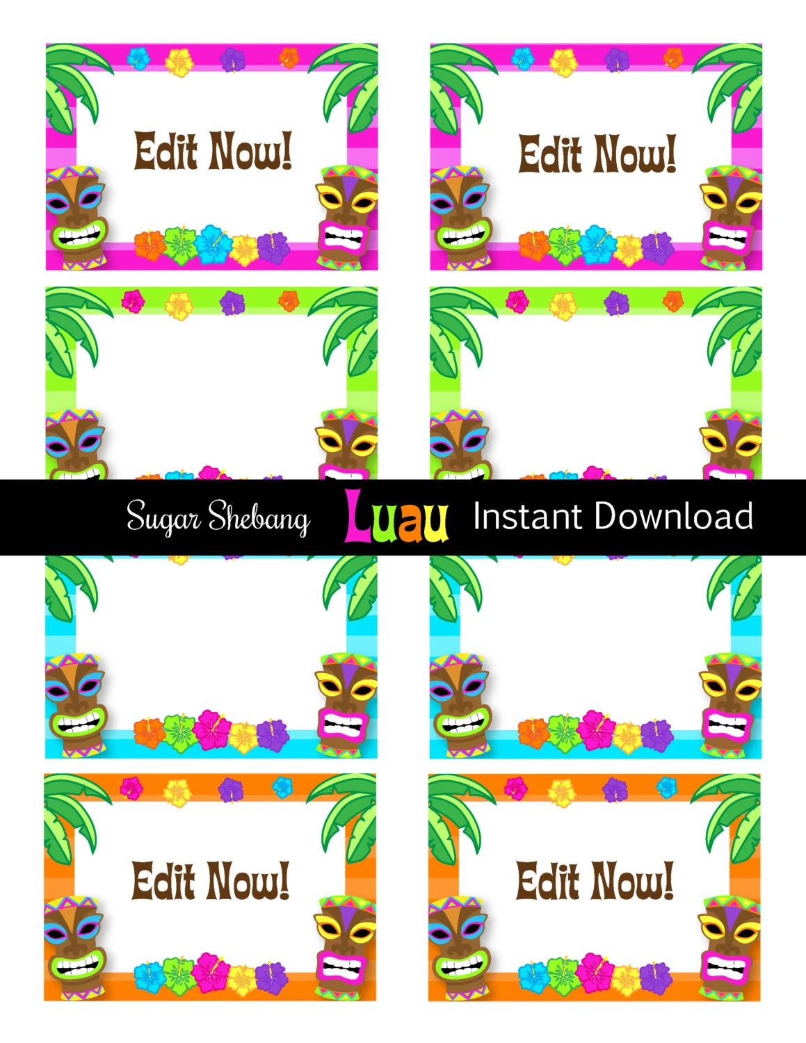 Luau Food Labels Instantly Downloadable