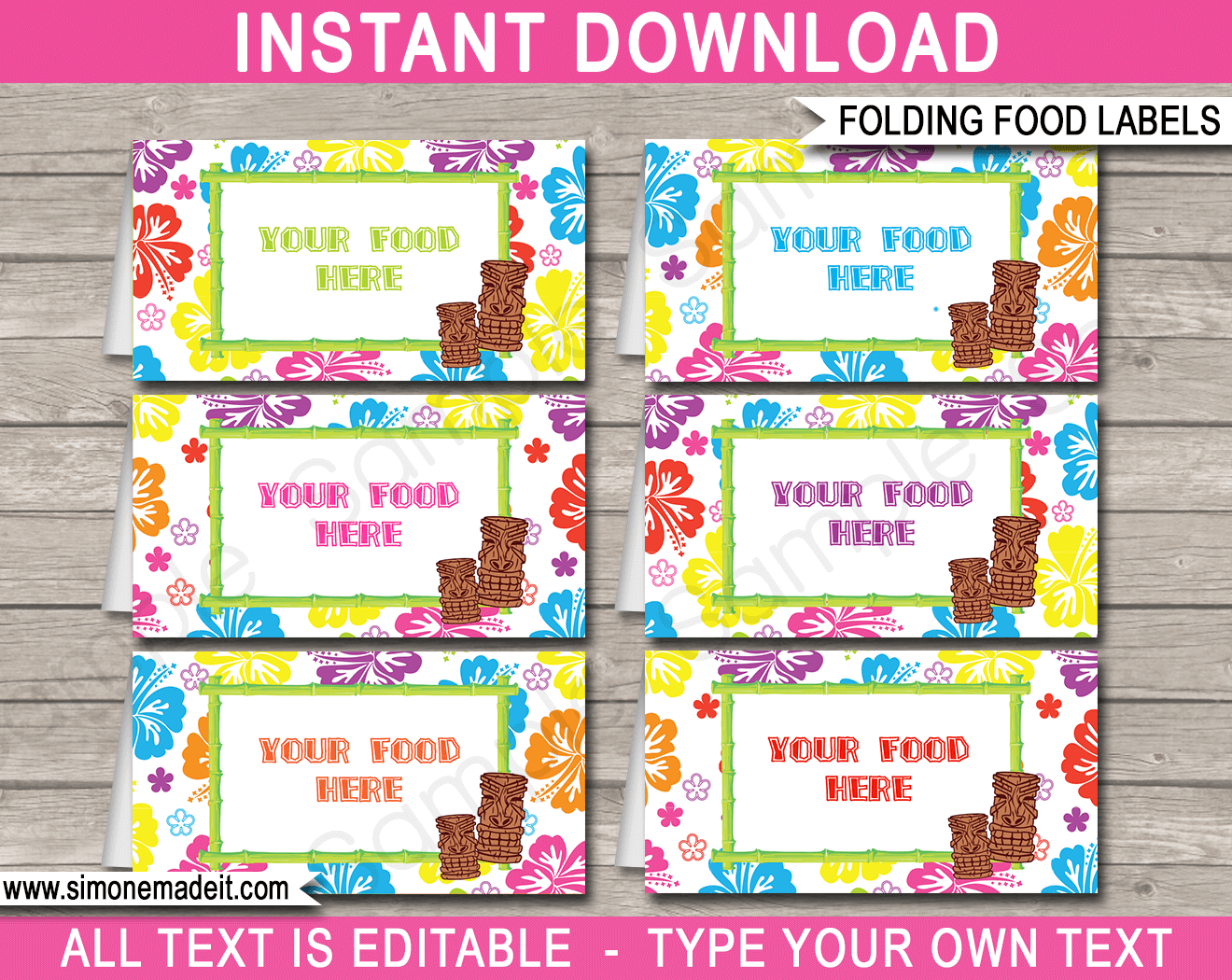 Luau Party Food Labels