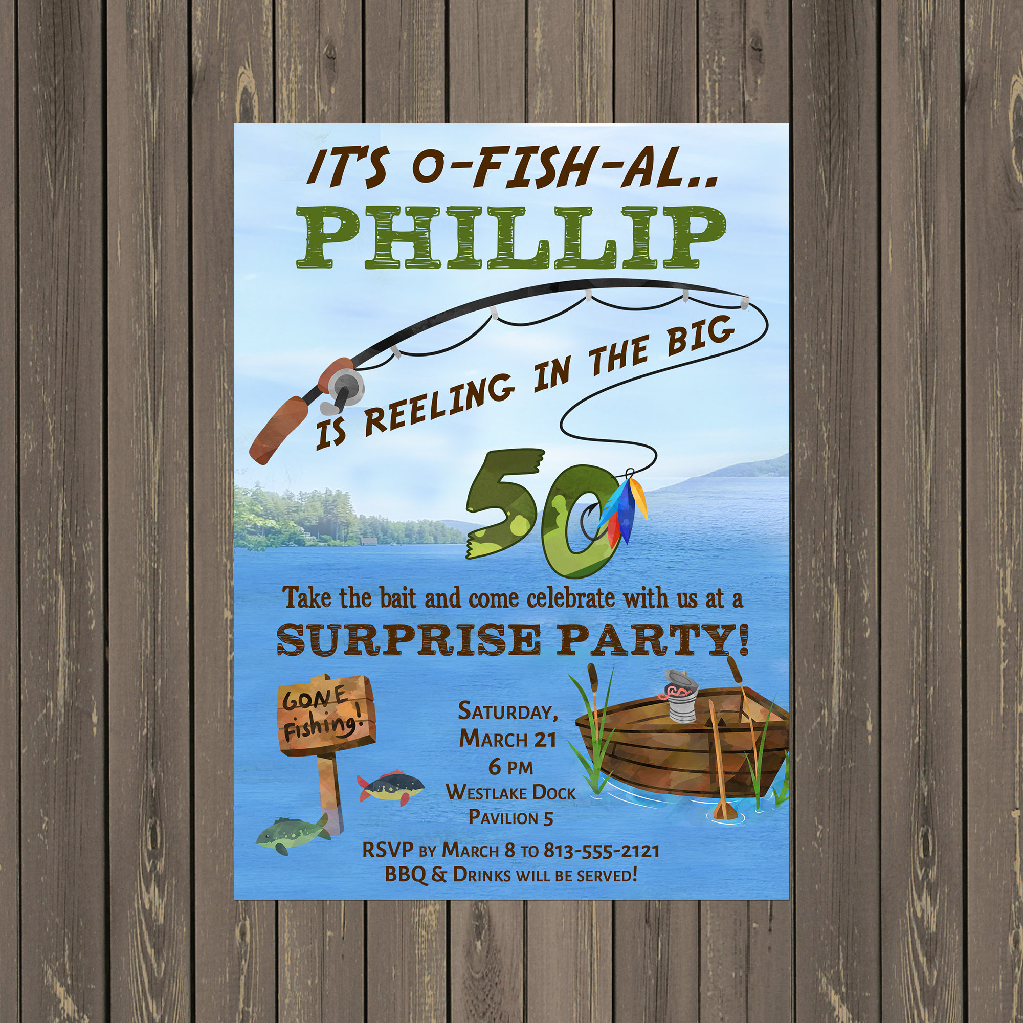 Masculine Fishing Birthday Invitation
