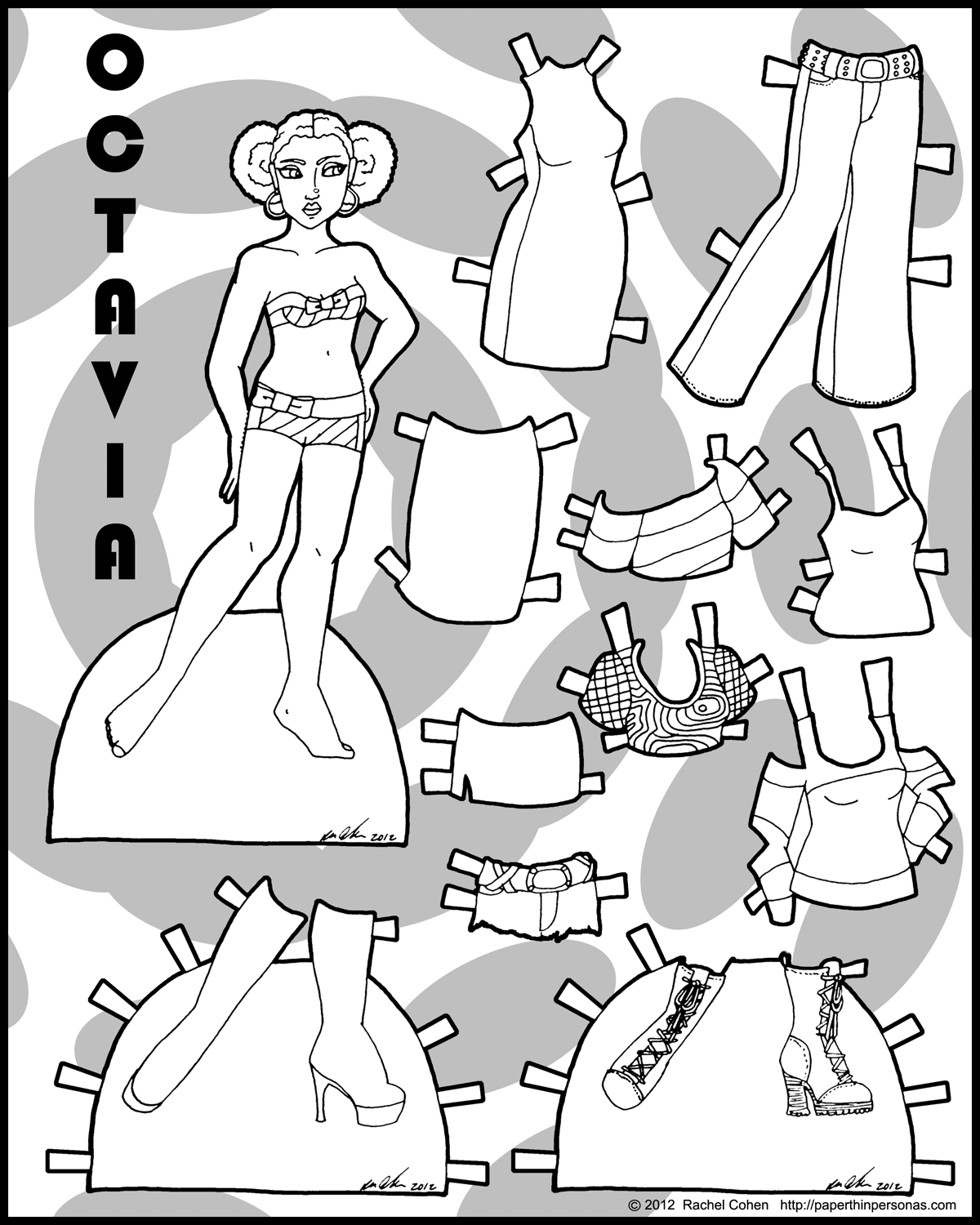 Meet Octavia A New Printable Paper Doll In Black And White