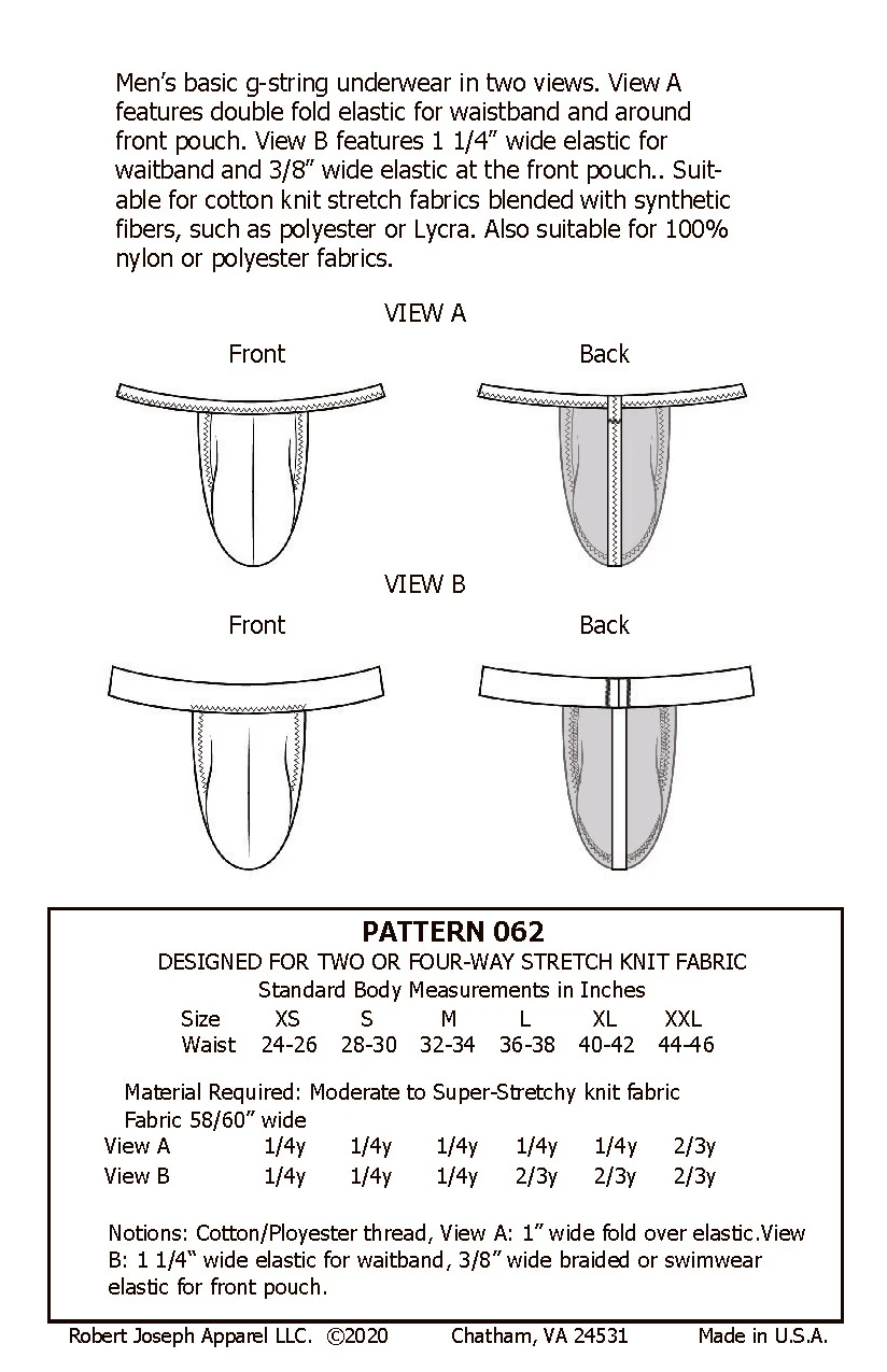Mens G String Jockstrap Underwear Swim Sewing Pattern Pdf