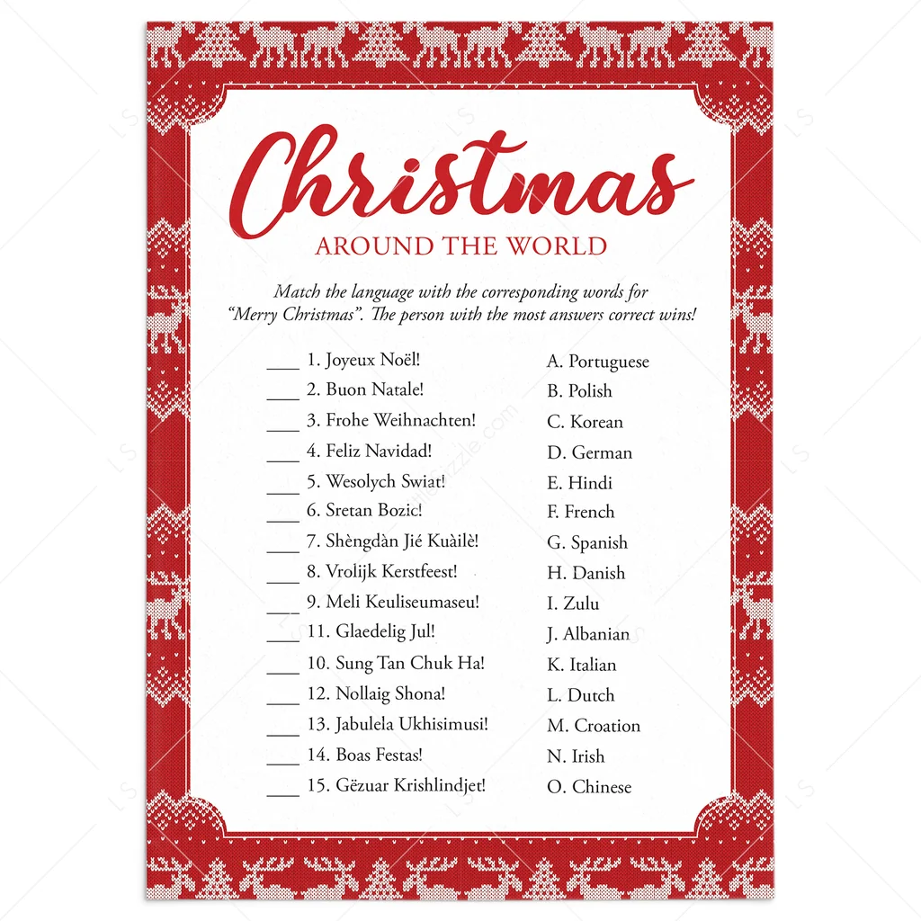Merry Christmas In Different Languages Quiz With Answers Printable Merry Christmas In Different Languages Quiz With Answers Printable