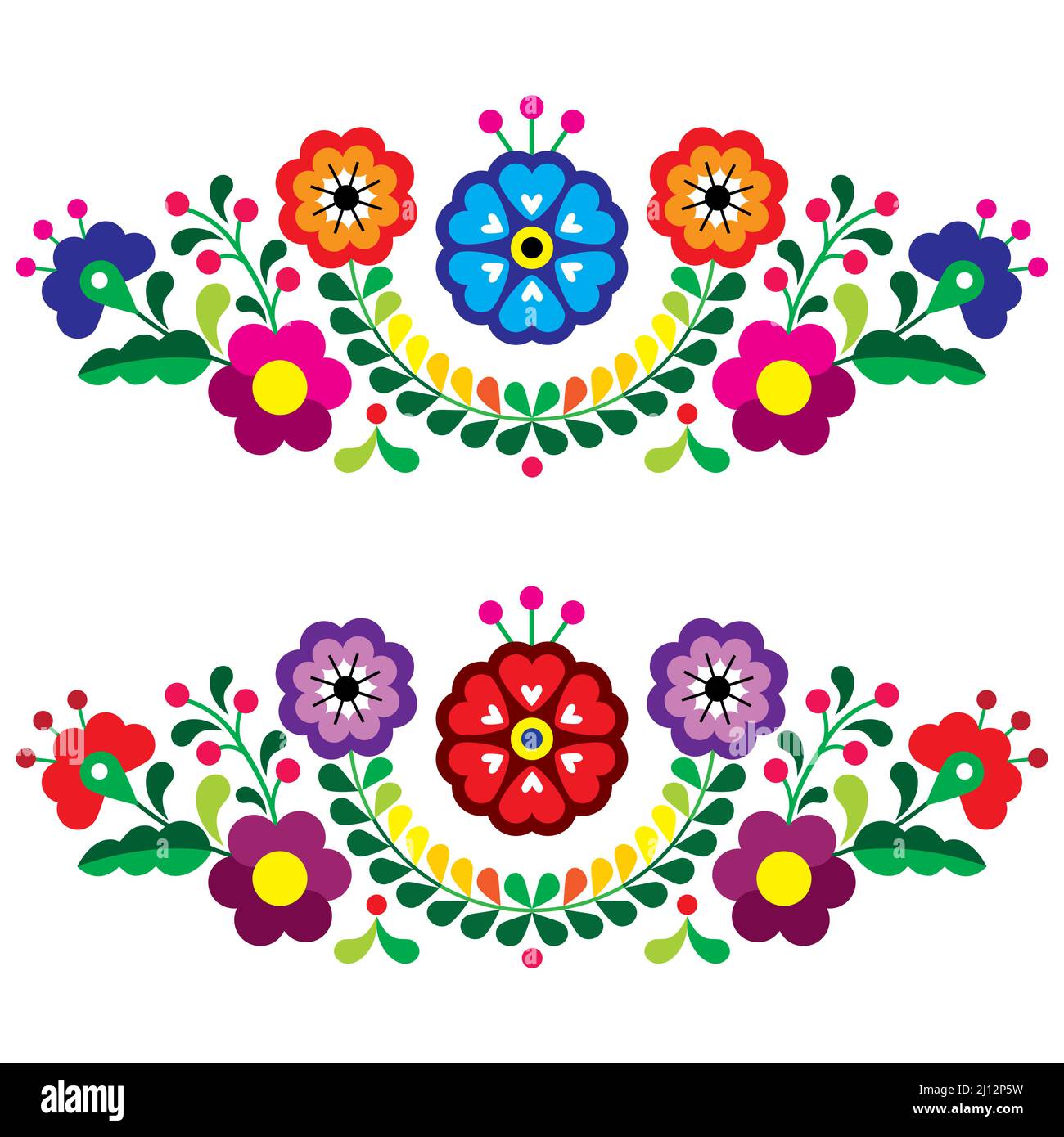 Mexican Folk Art Style Vector Floral Pattern Long Horizontal Oriented Designs Inspired By Traditional Embroidery From Mexico Image465355909