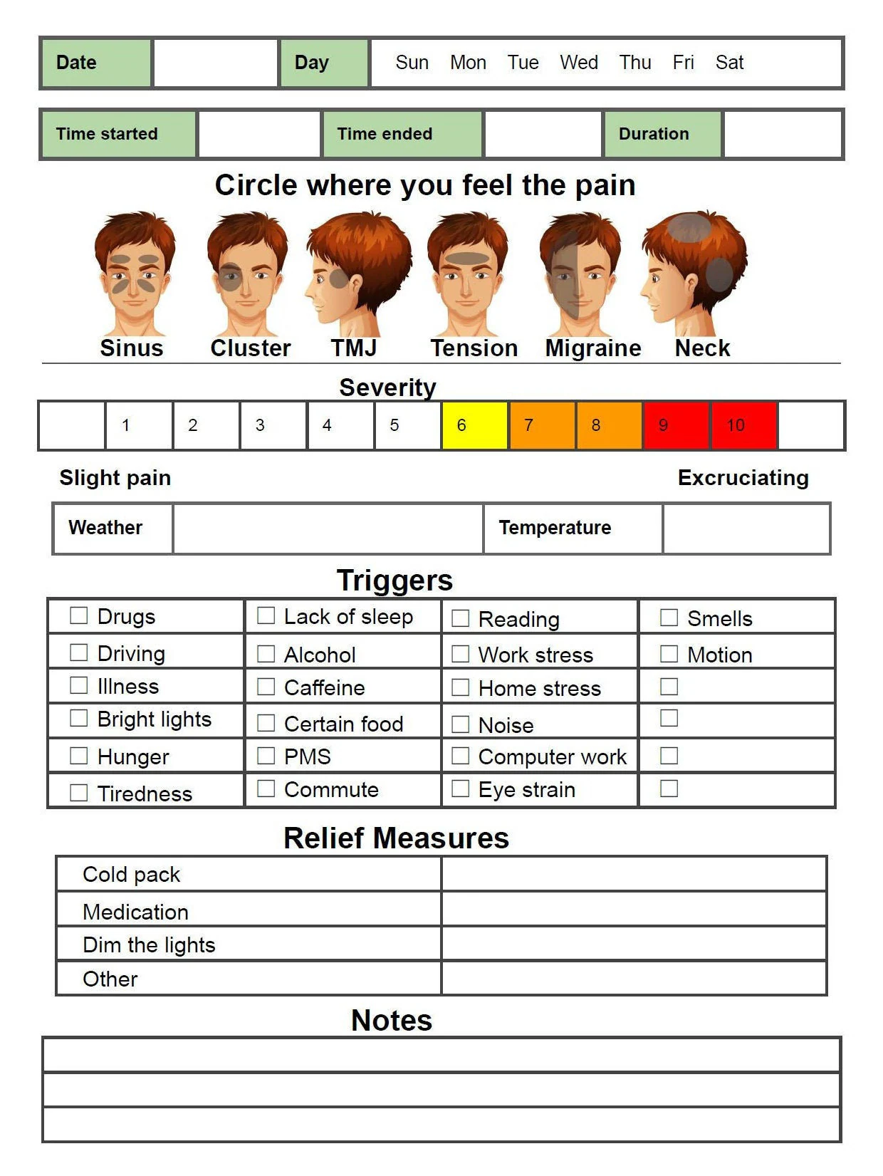 Migraine Tracker Symptom Log Printable