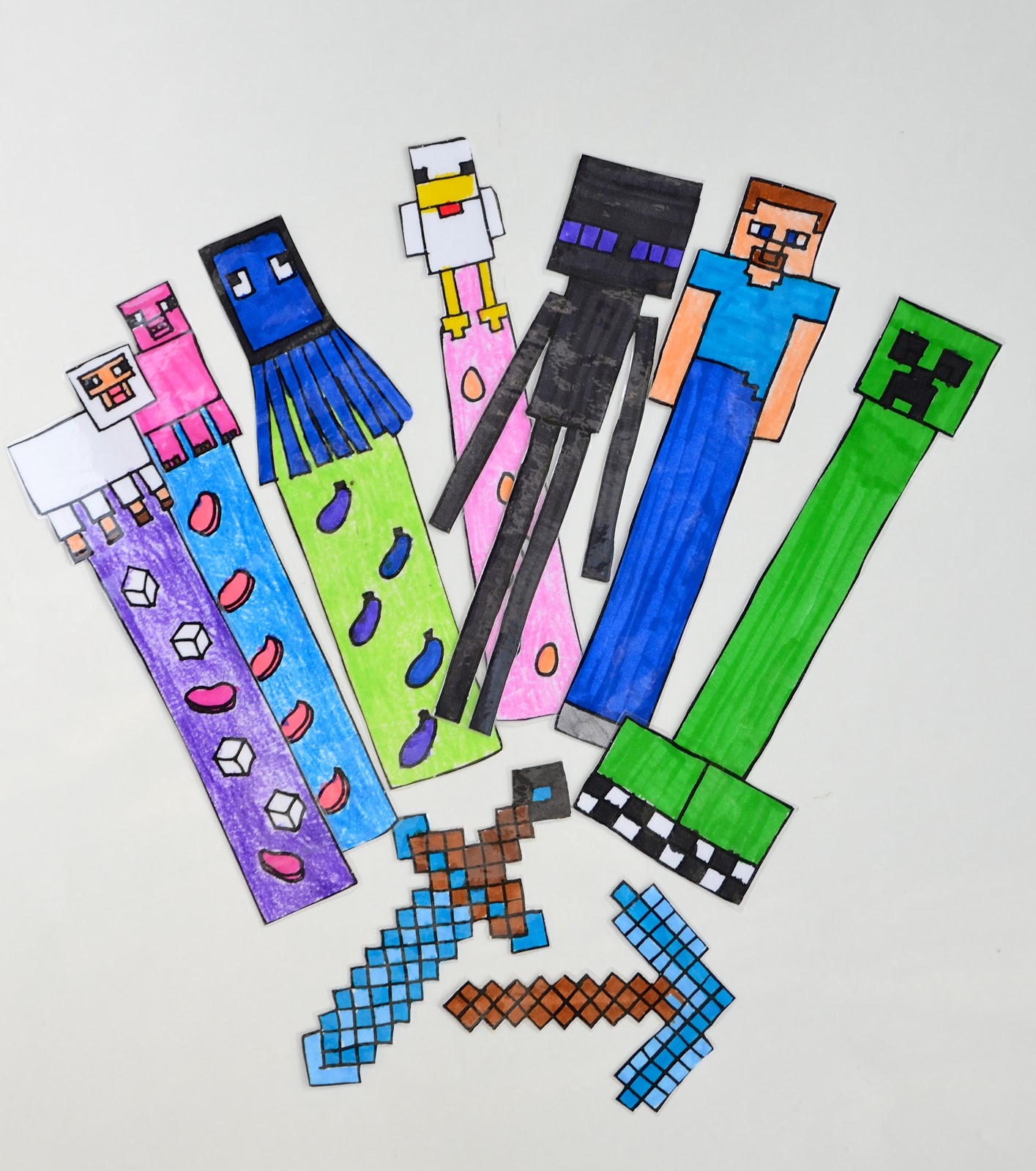 Minecraft Party Coloring Bookmarks