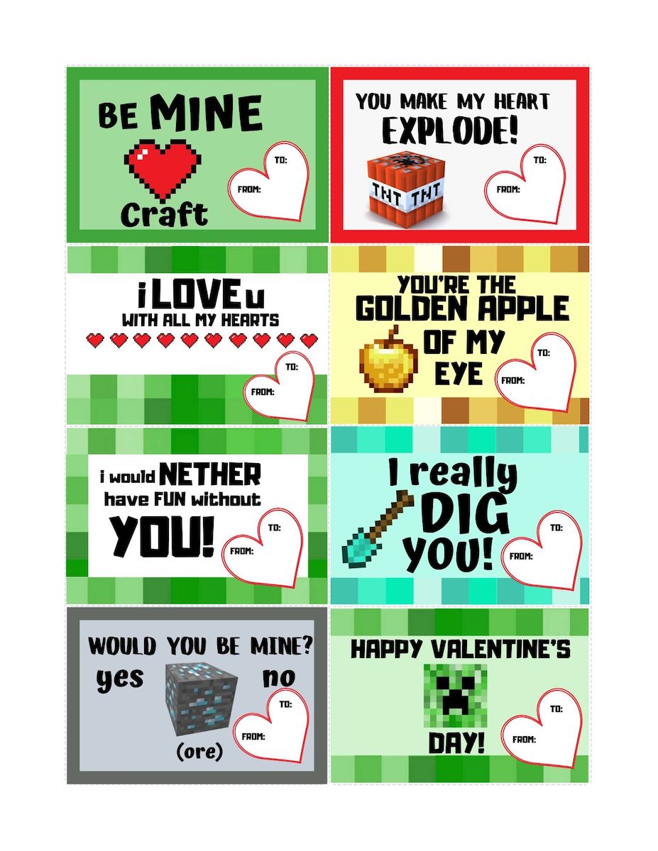 minecraft valentines cards printable