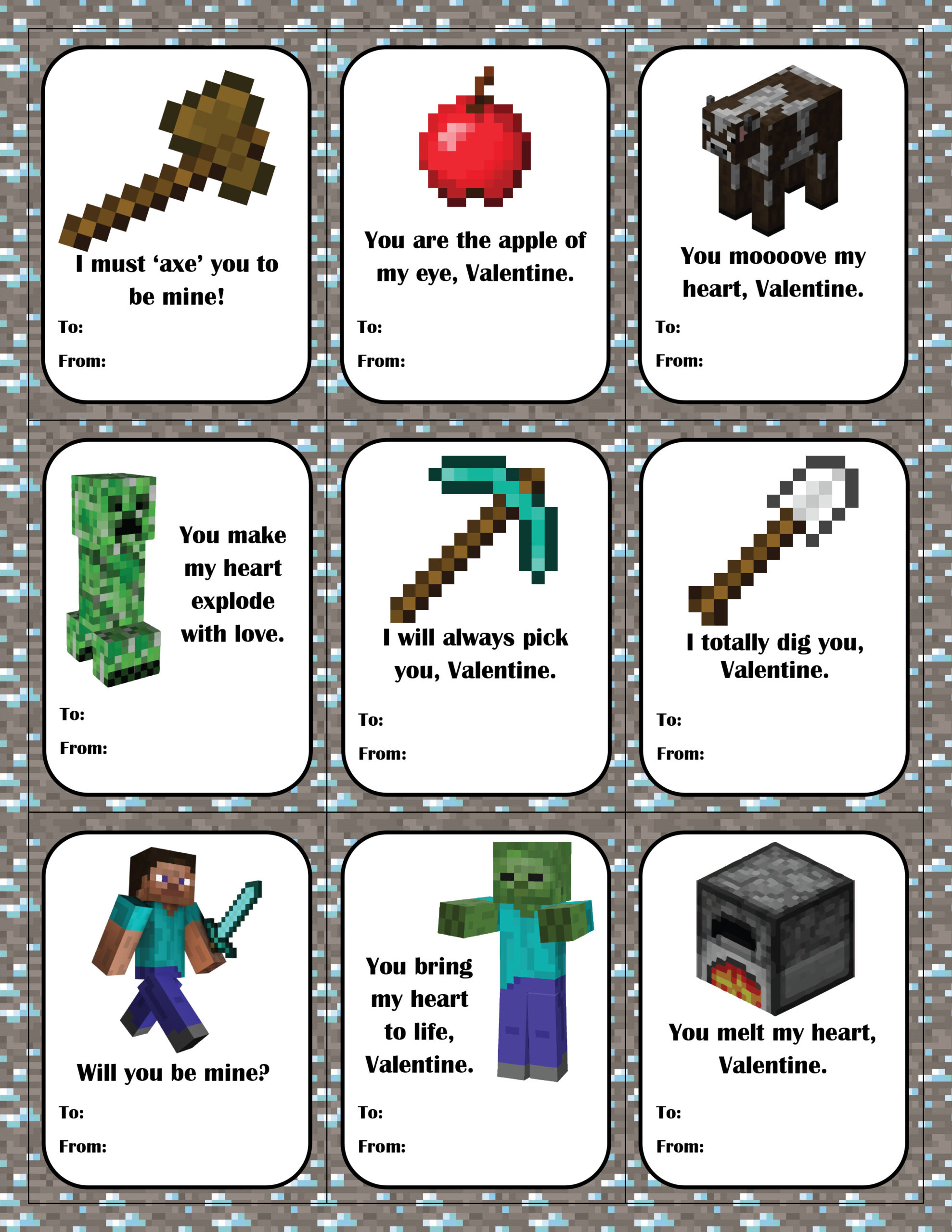 Minecraft Printable Valentines Day Cards