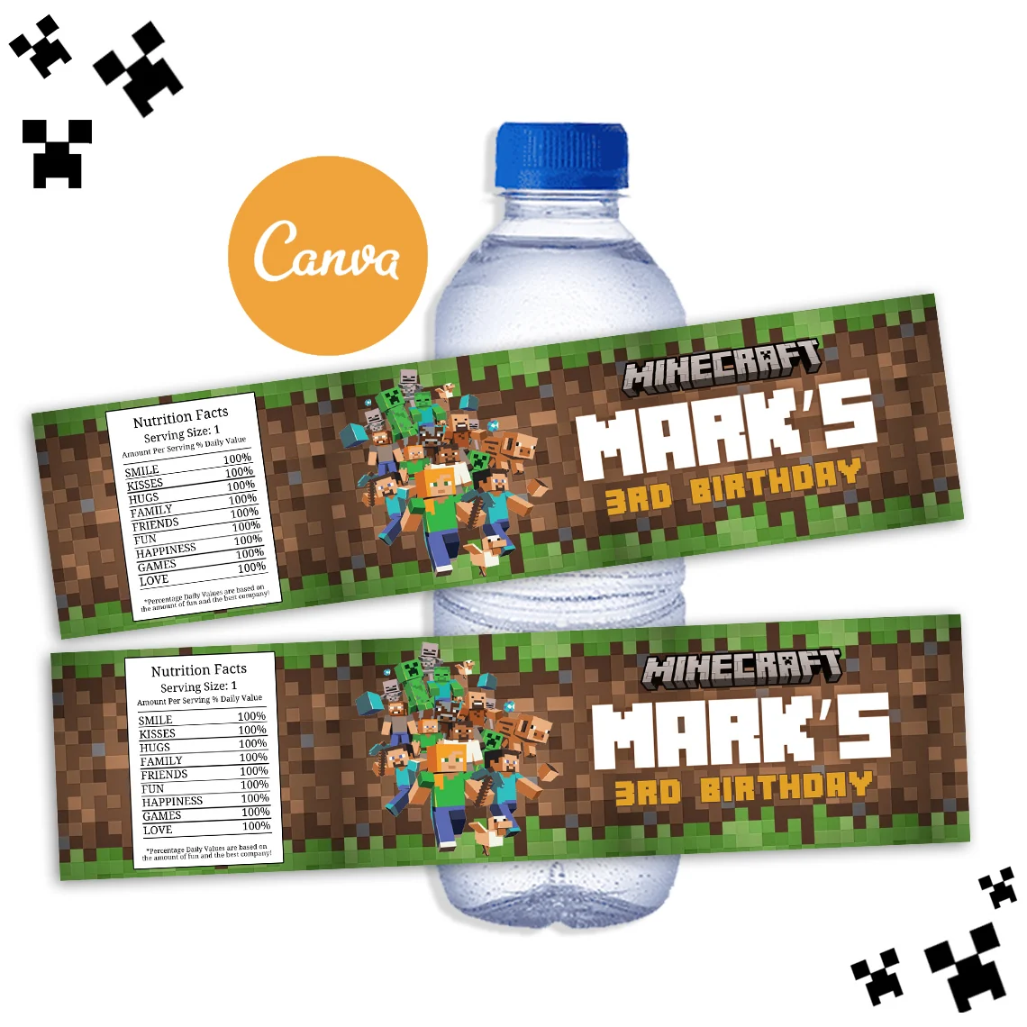 minecraft water bottle label free printable