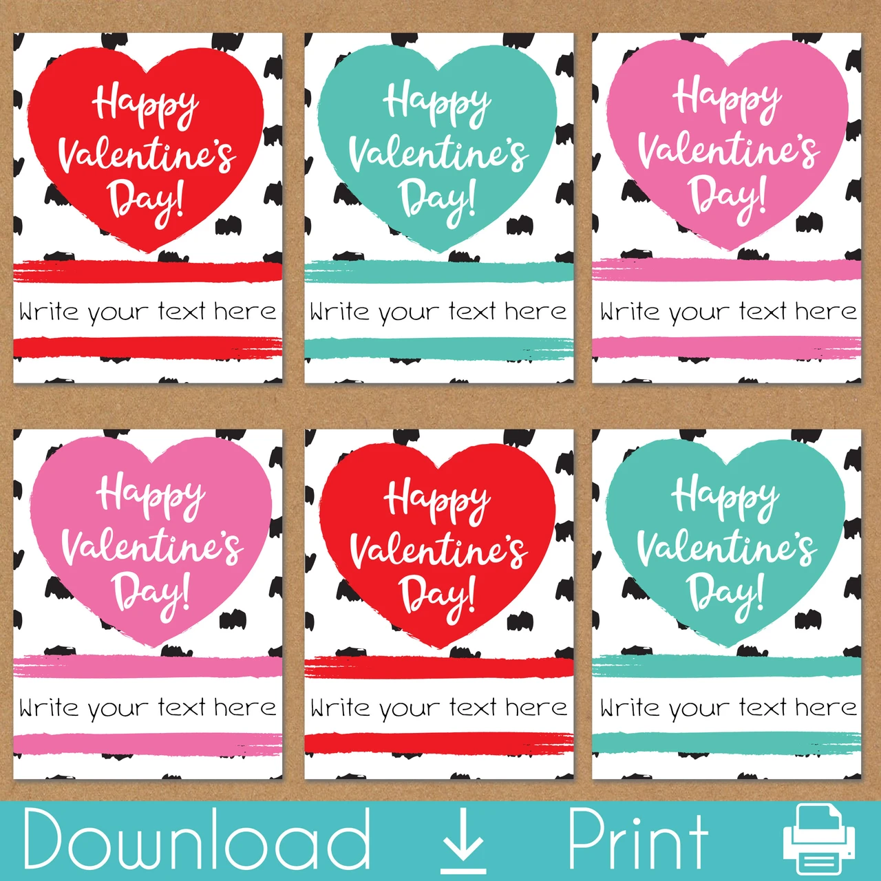 Mod Heart Printable Valentines Day Cards Instant Download