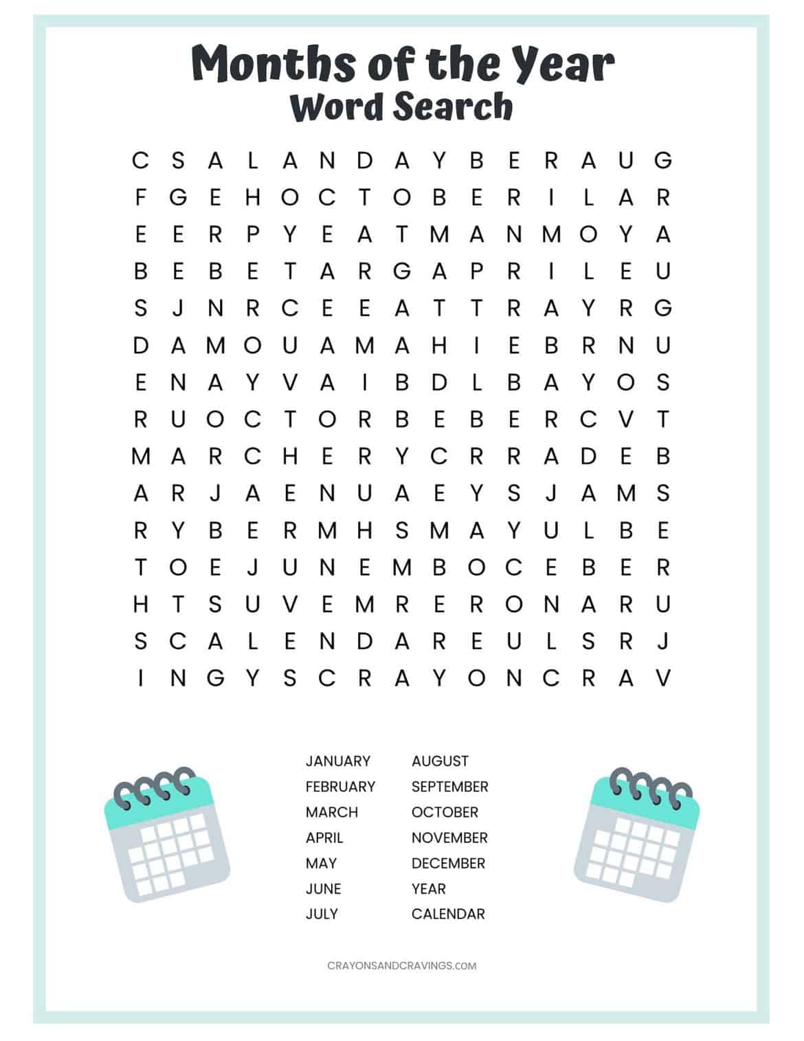Months Word Search