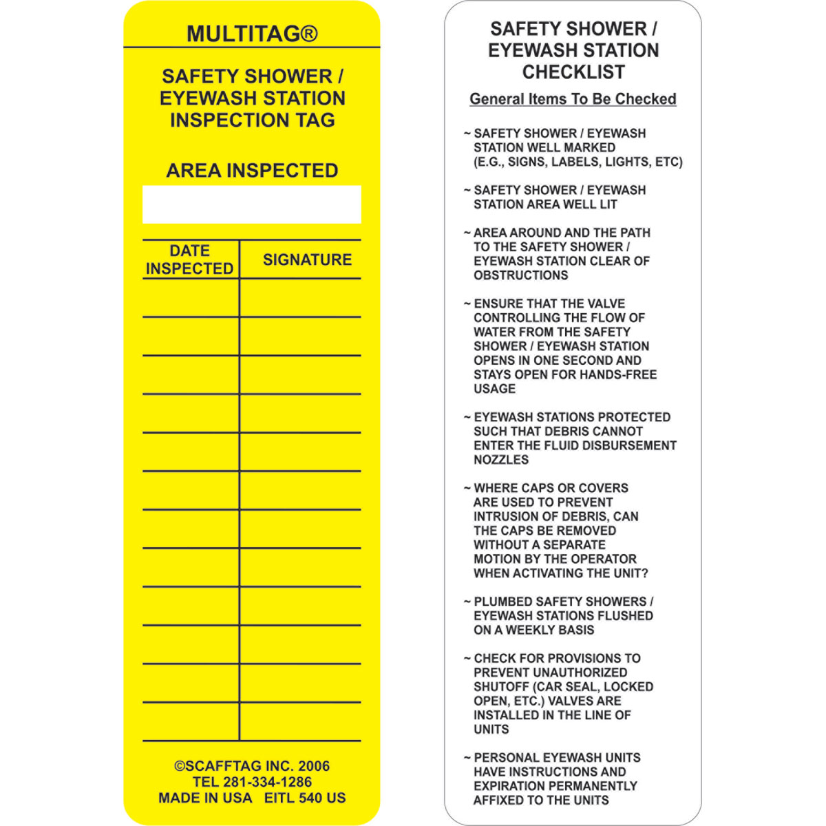 Multitag Safety Shower Eyewash Station Inspection Tag Inserts Pid 107968