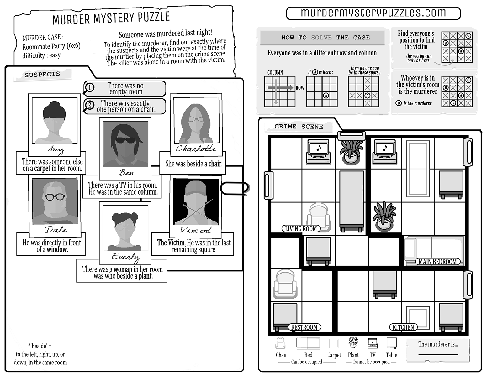 Murder Mystery Puzzles Pnp Roommate Party Easy
