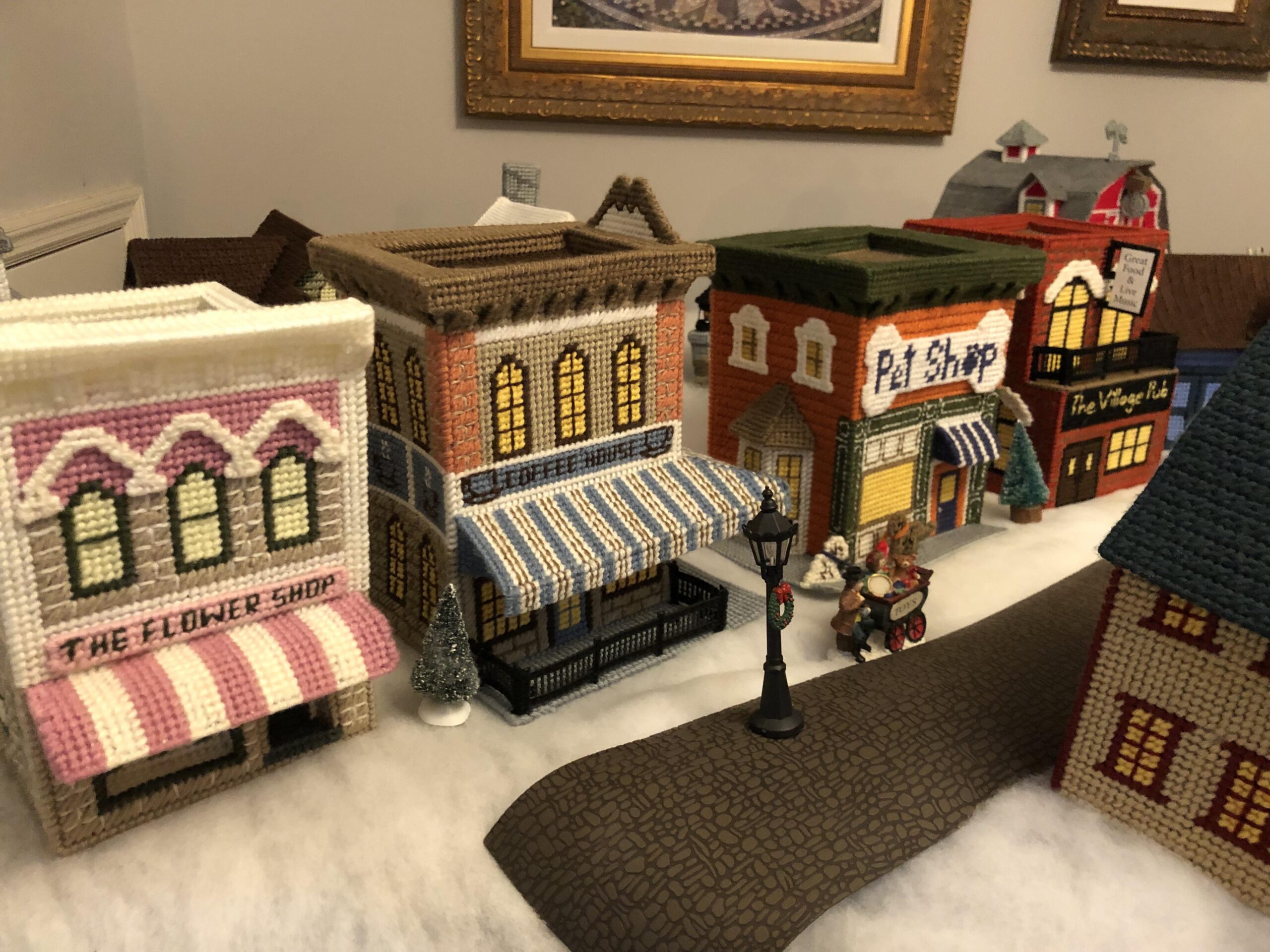 free printable plastic canvas christmas village patterns