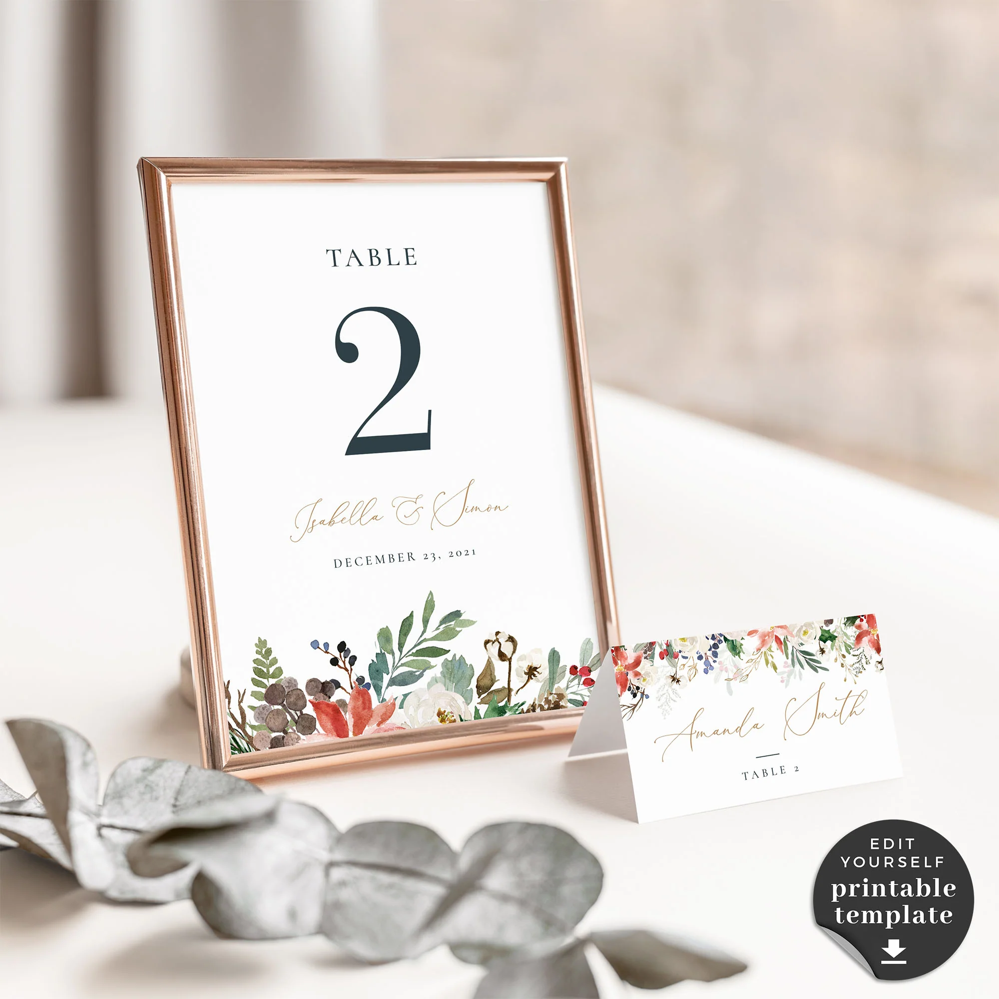Natalia Christmas Wedding Table Numbers Template