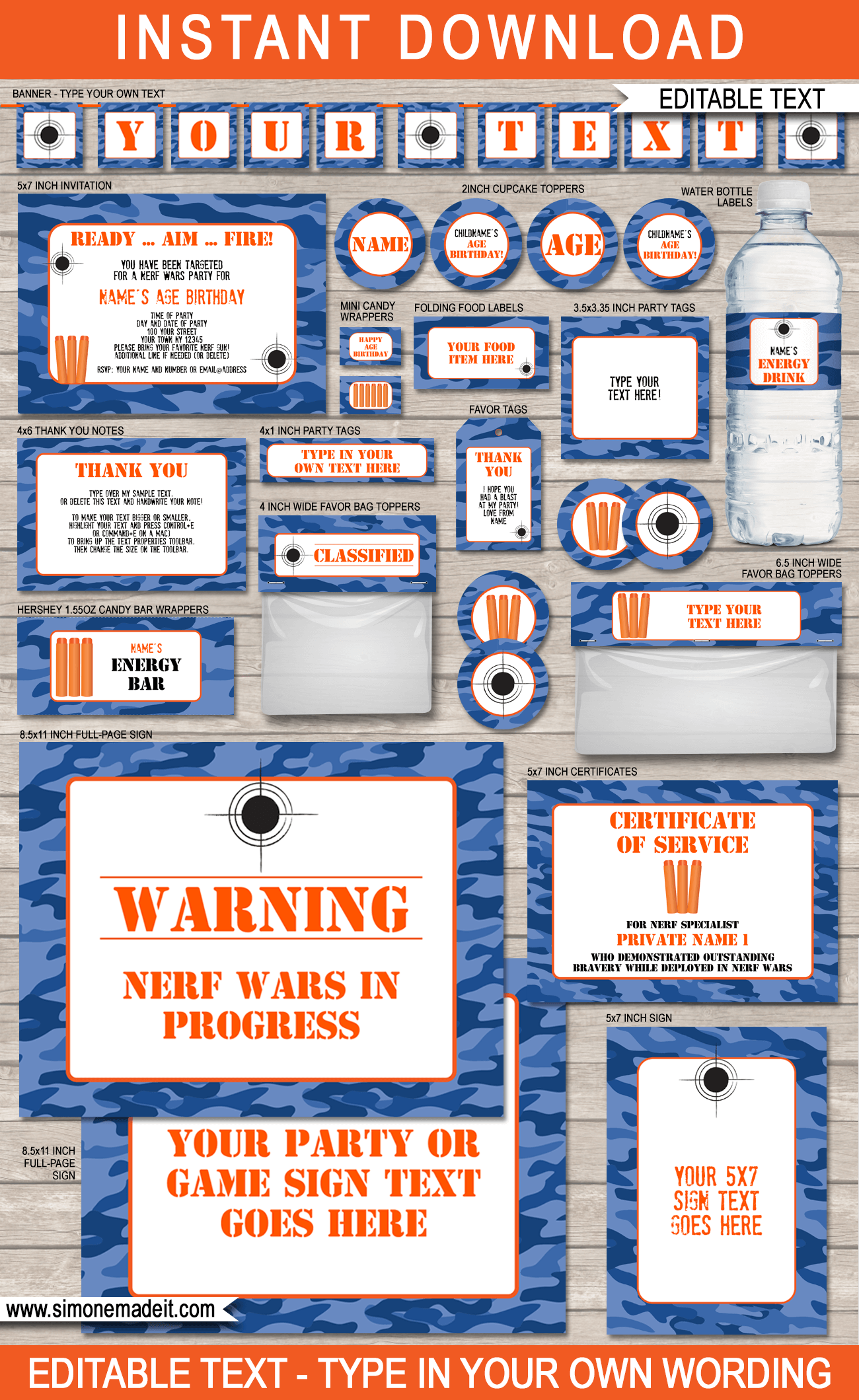 Nerf Birthday Party Printables Invitations Decorations Nerf Birthday Party Printables Invitations Decorations