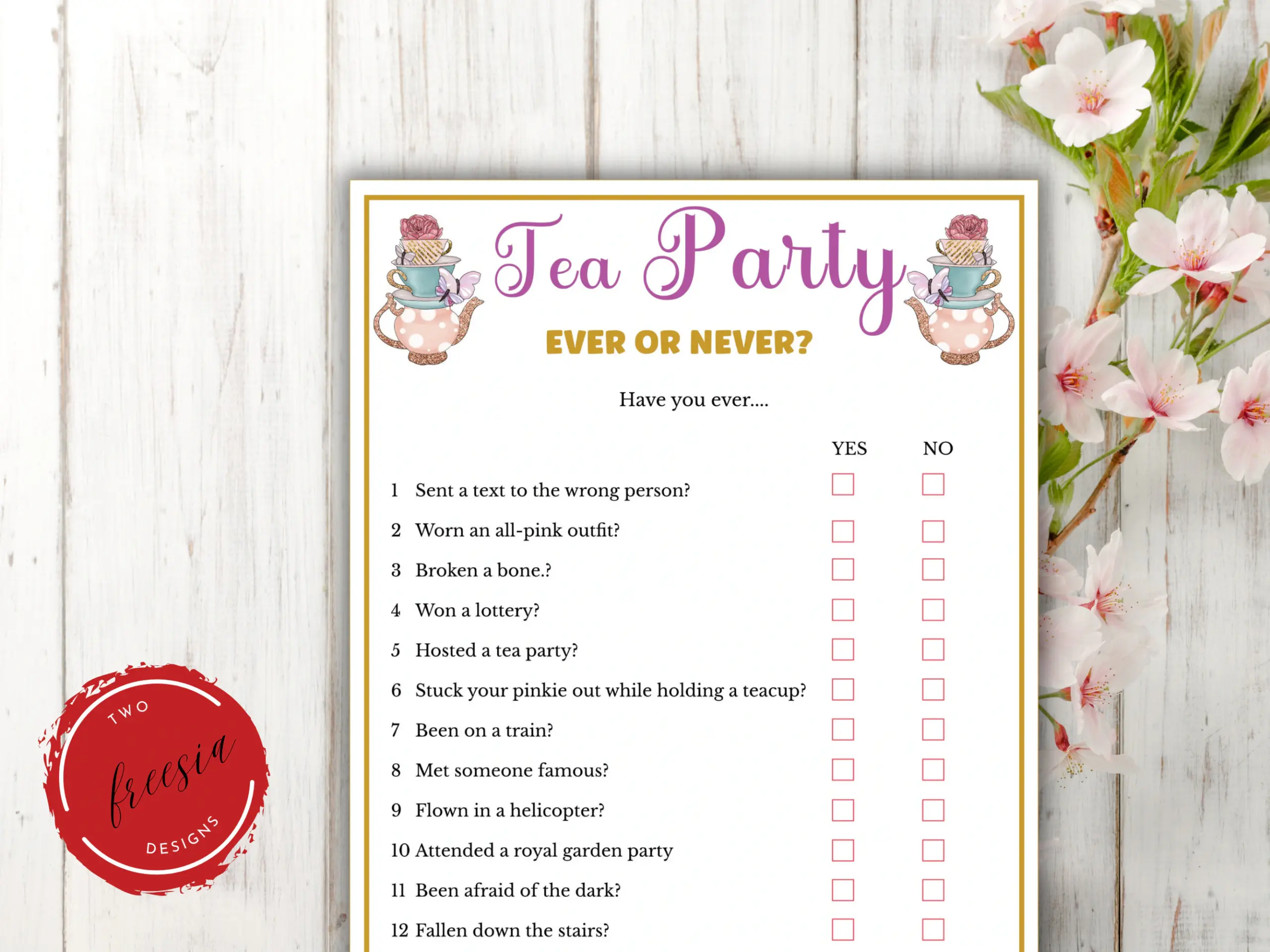 Never Or Ever Printable Tea Party Games