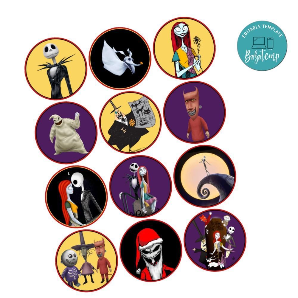 Nightmare Before Christmas Cupcake Toppers Template Printable Instant Download Nightmare Before Christmas Cupcake Toppers Template Printable Instant Download