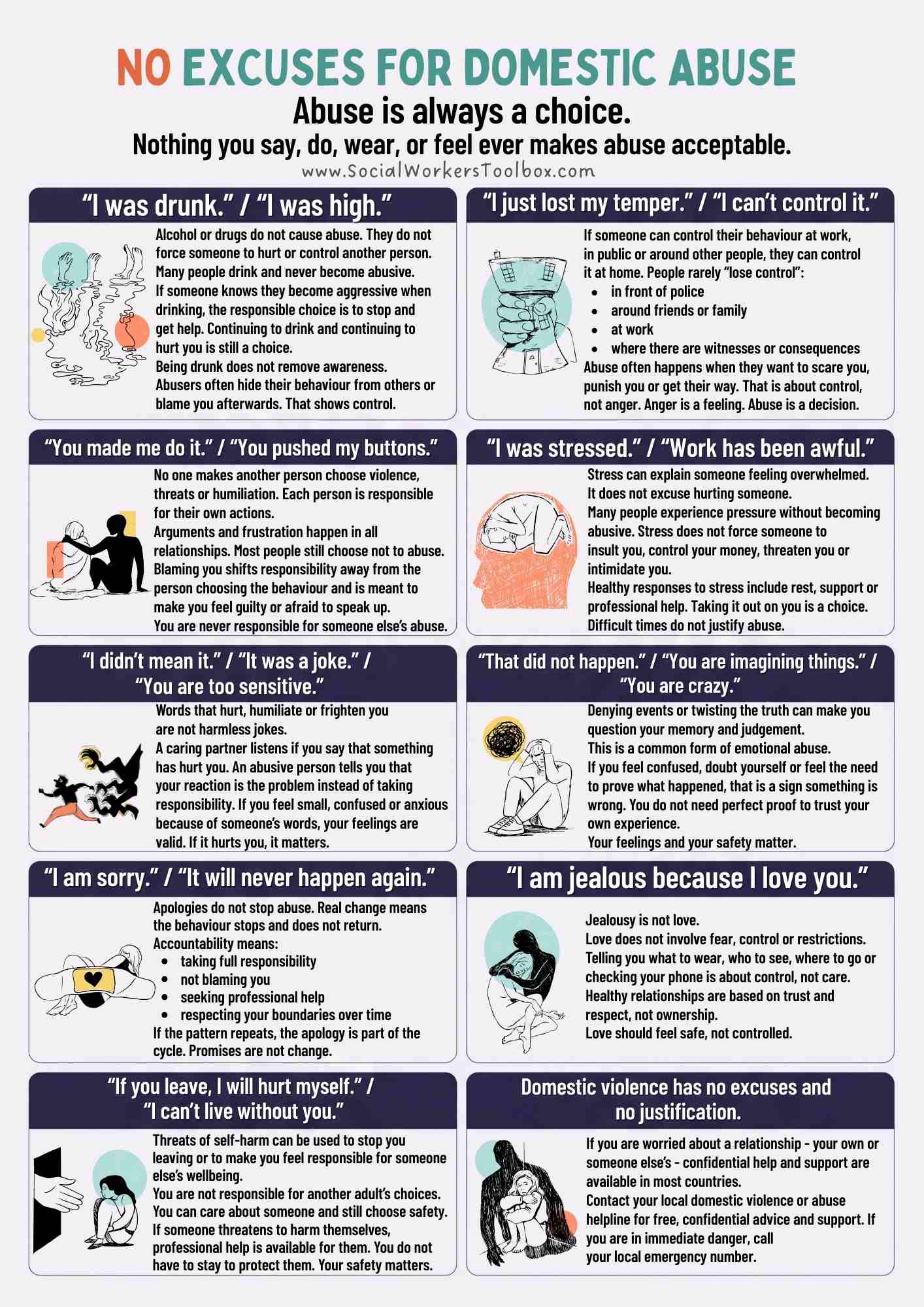 No Excuses For Domestic Abuse Free Domestic Violence Awareness Poster