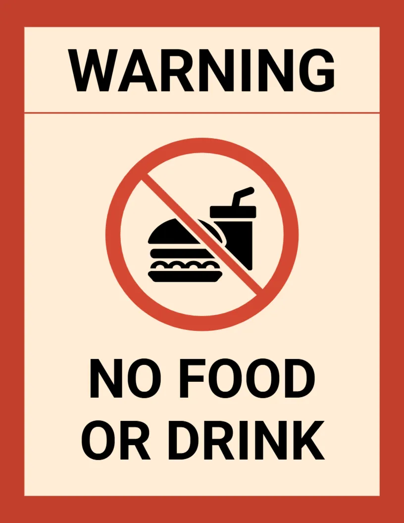 No Food Or Drink Sign Template