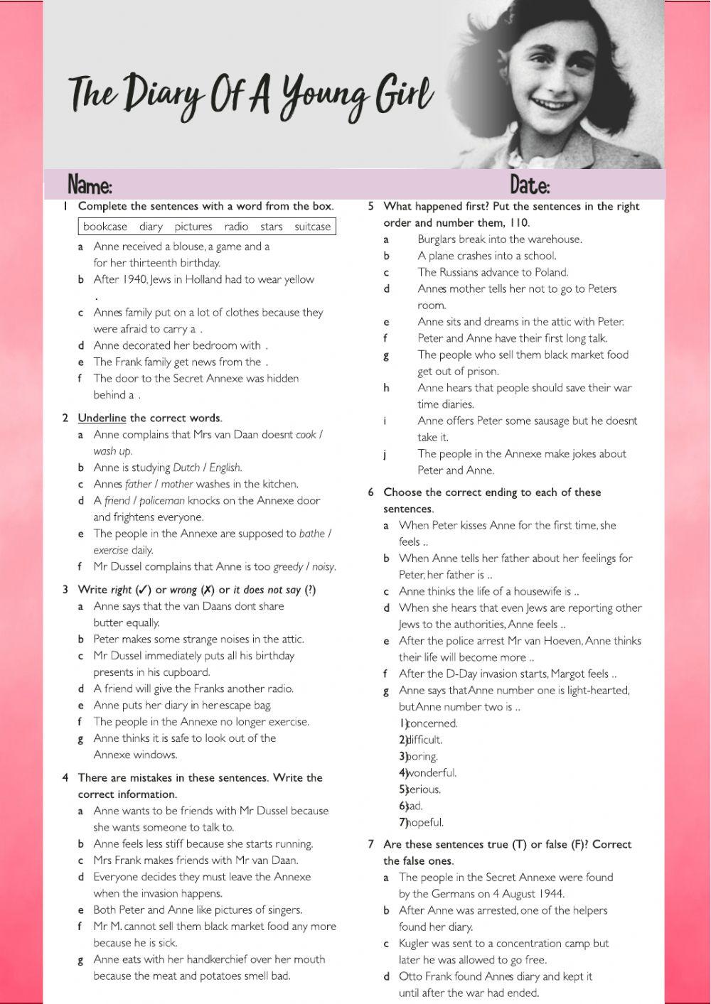 anne frank free printable worksheets anne frank free printable worksheets
