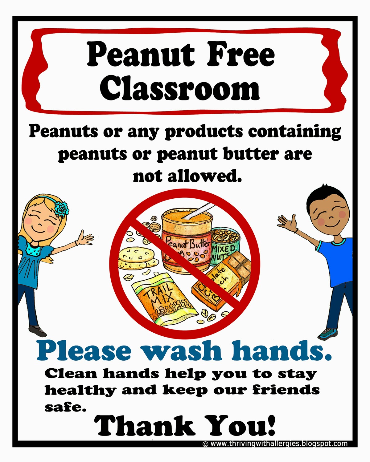 printable peanut free classroom signs