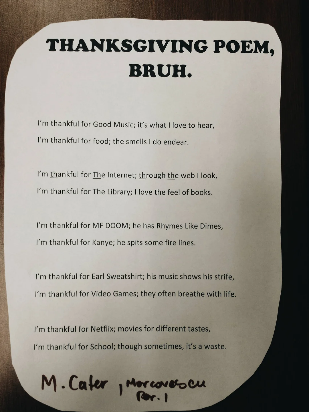 what rhymes with thanksgiving for a poem