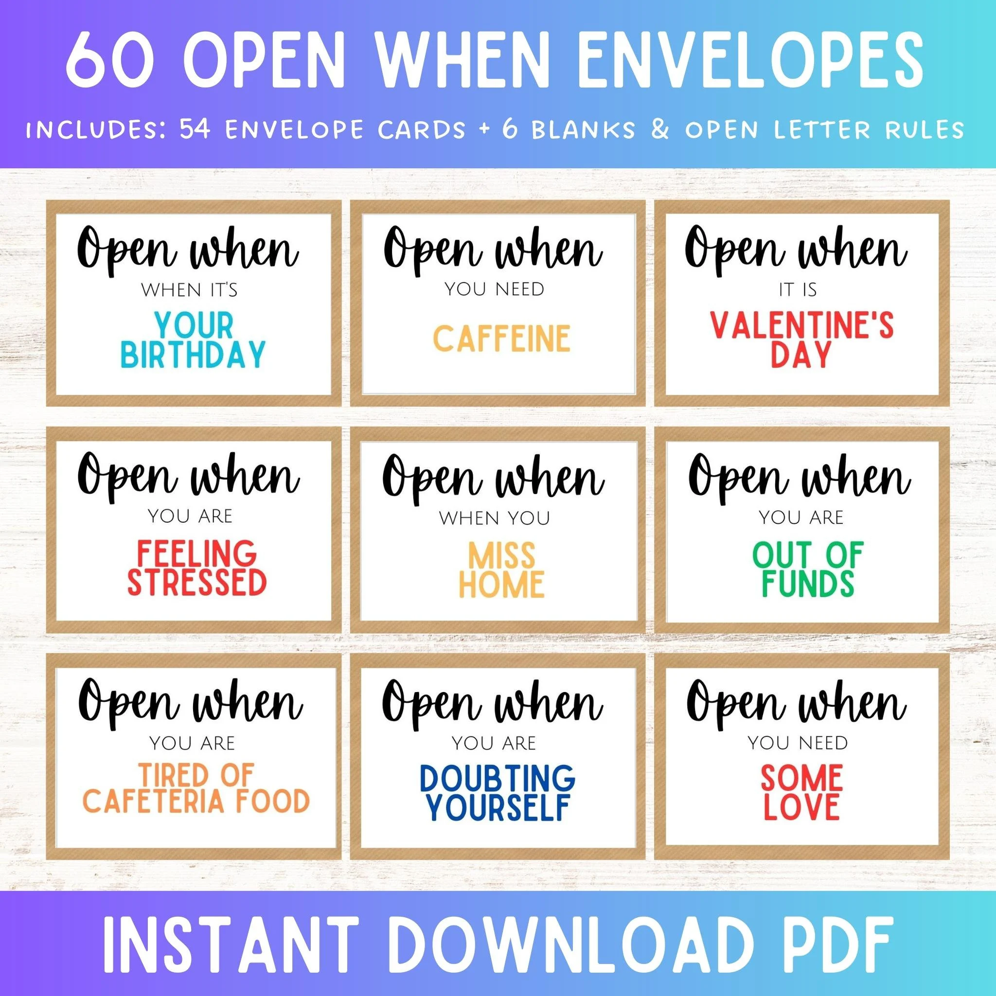 Open When Letters Envelope Cards For
