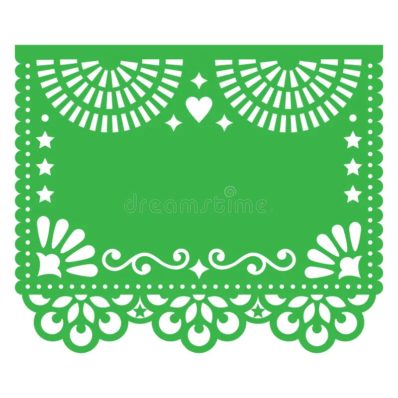 Papel Picado Vector Blank Template Design Floral Green Abstract Shapes Retro Mexican Paper Decorations Pattern Traditional Image164441832