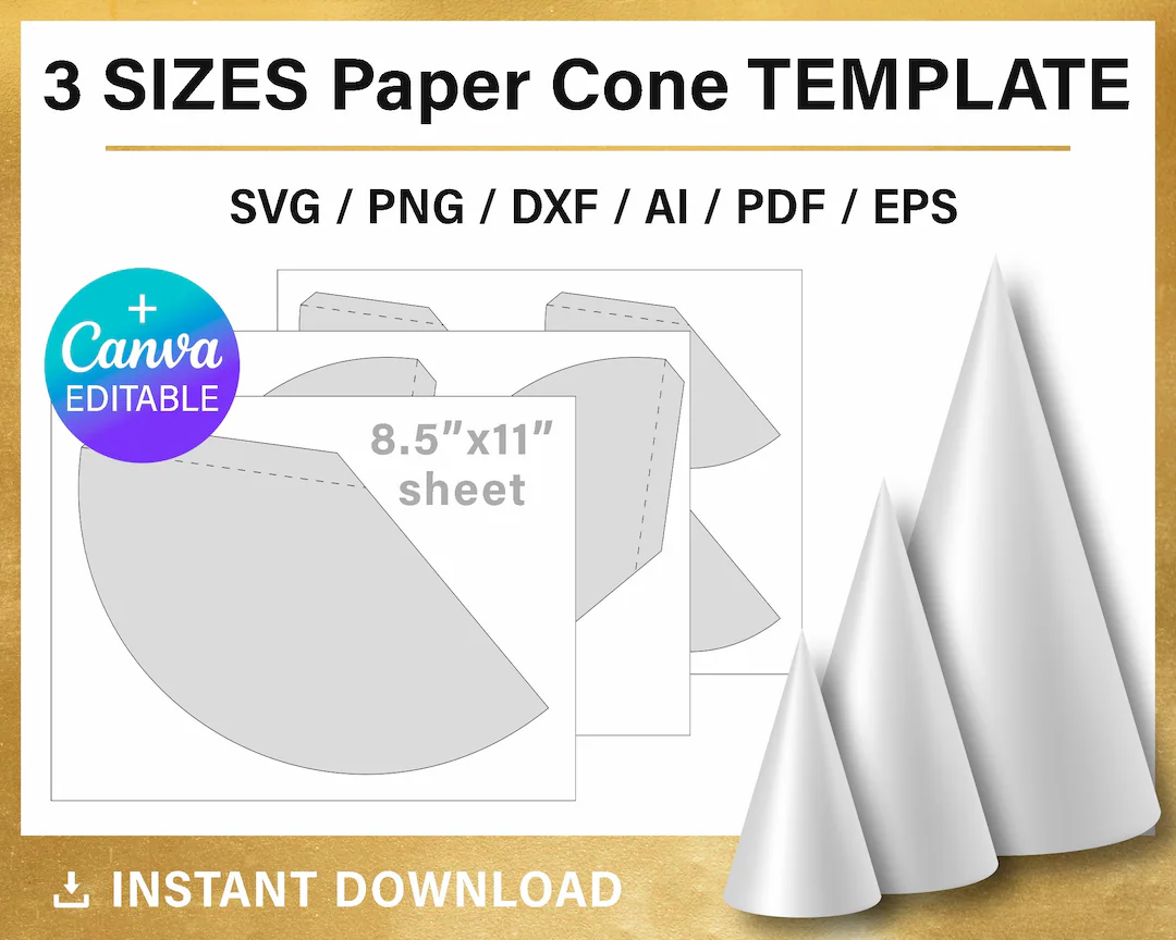 Paper Cone Template Bundle Diy 3 Size