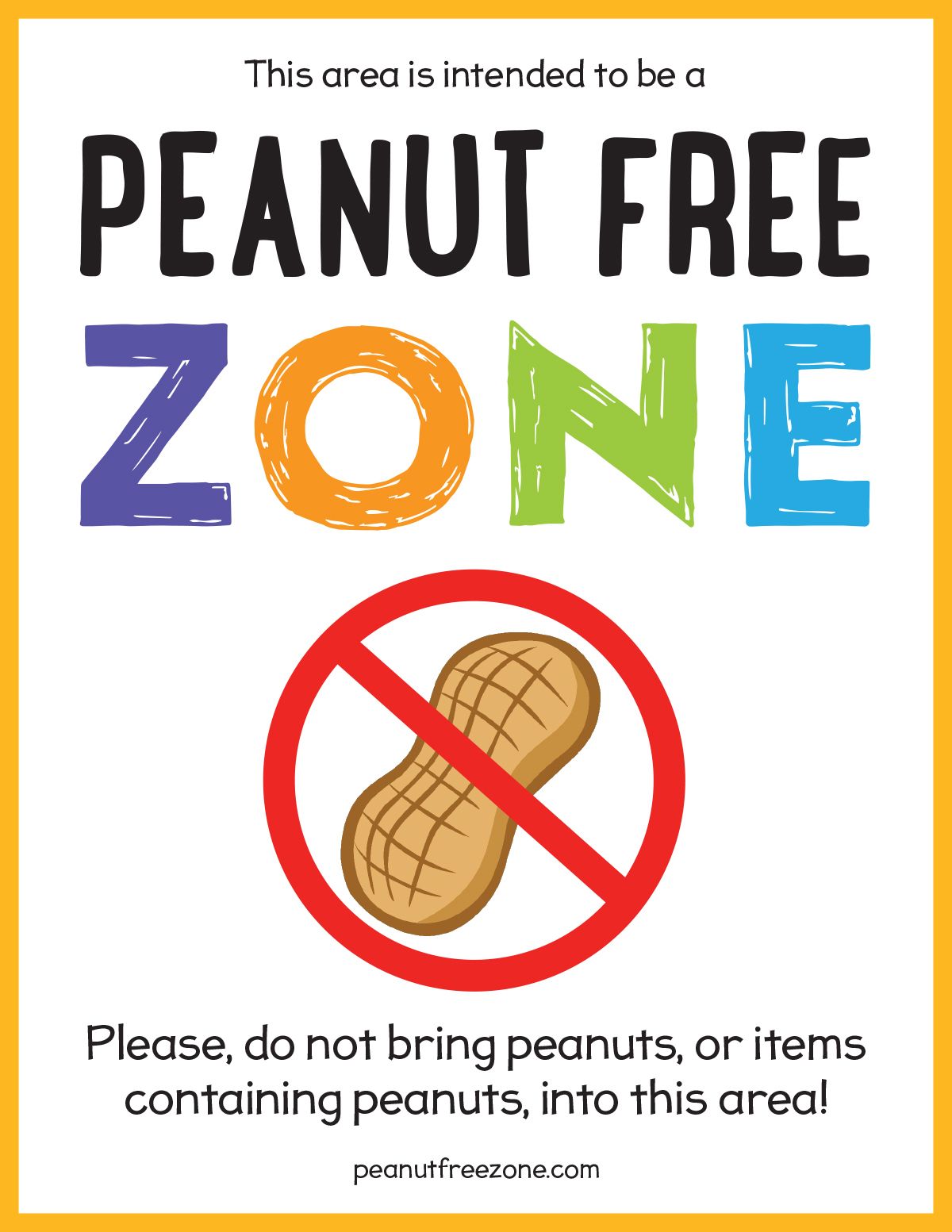 Peanut Free Zone Poster 8 1 2 X 11 Poster