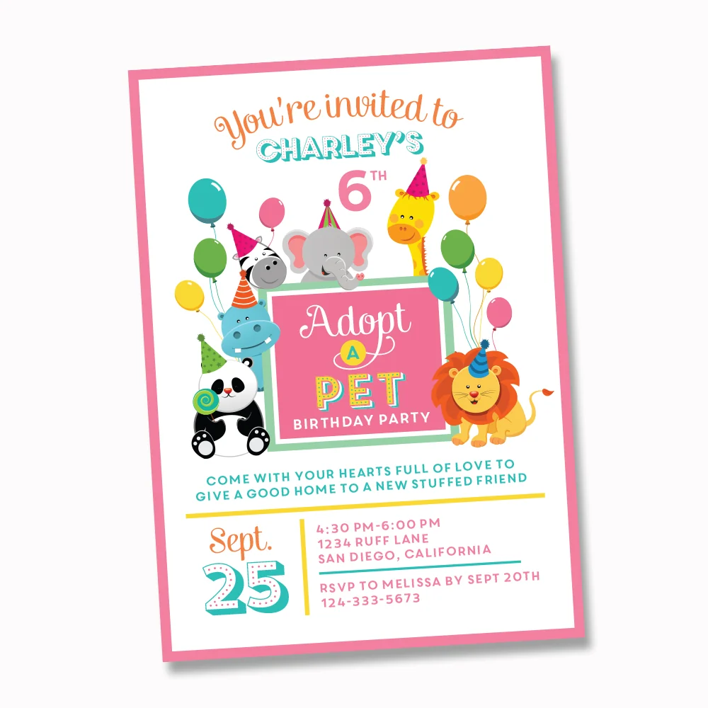 Pet Adoption Adopt A Pet Printable Birthday Party Invitation